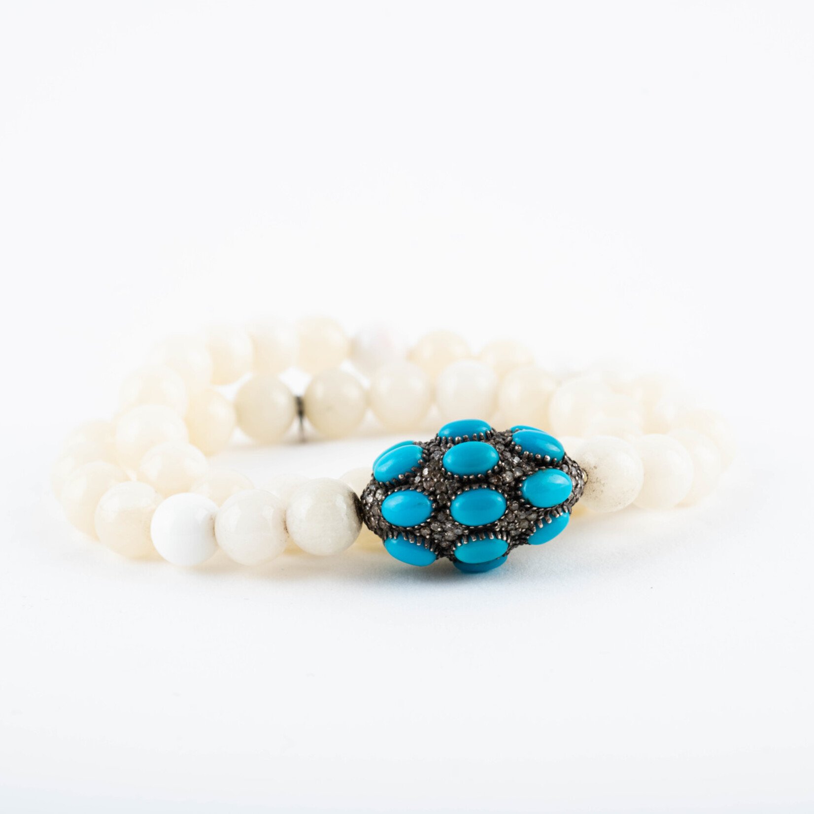 Mina Danielle White Coral Wrap with Turquoise and Diamond Nugget