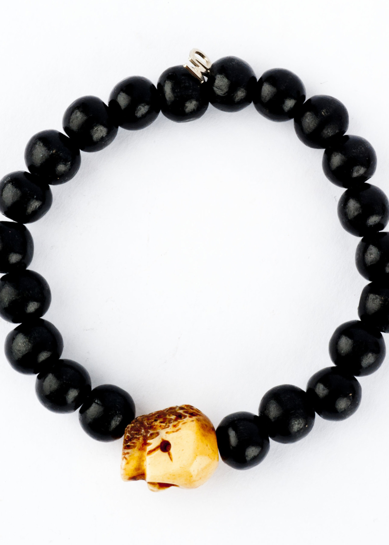 Mina Danielle Black Wood Beads with natural Wood Skull