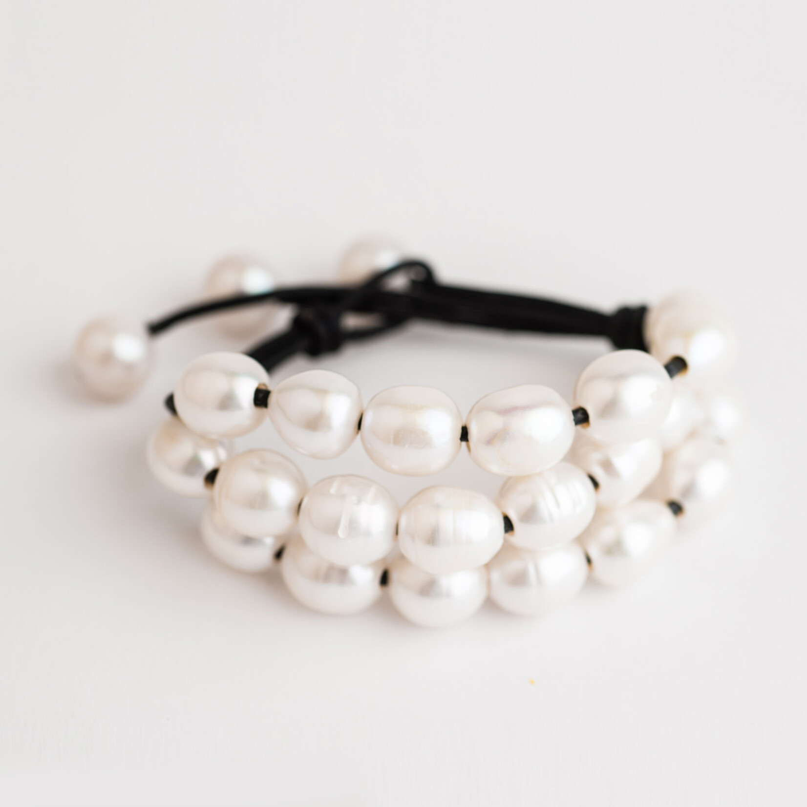 Mina Danielle 3 Strand White Pearls with 3 hanging Pearls and Button Closure