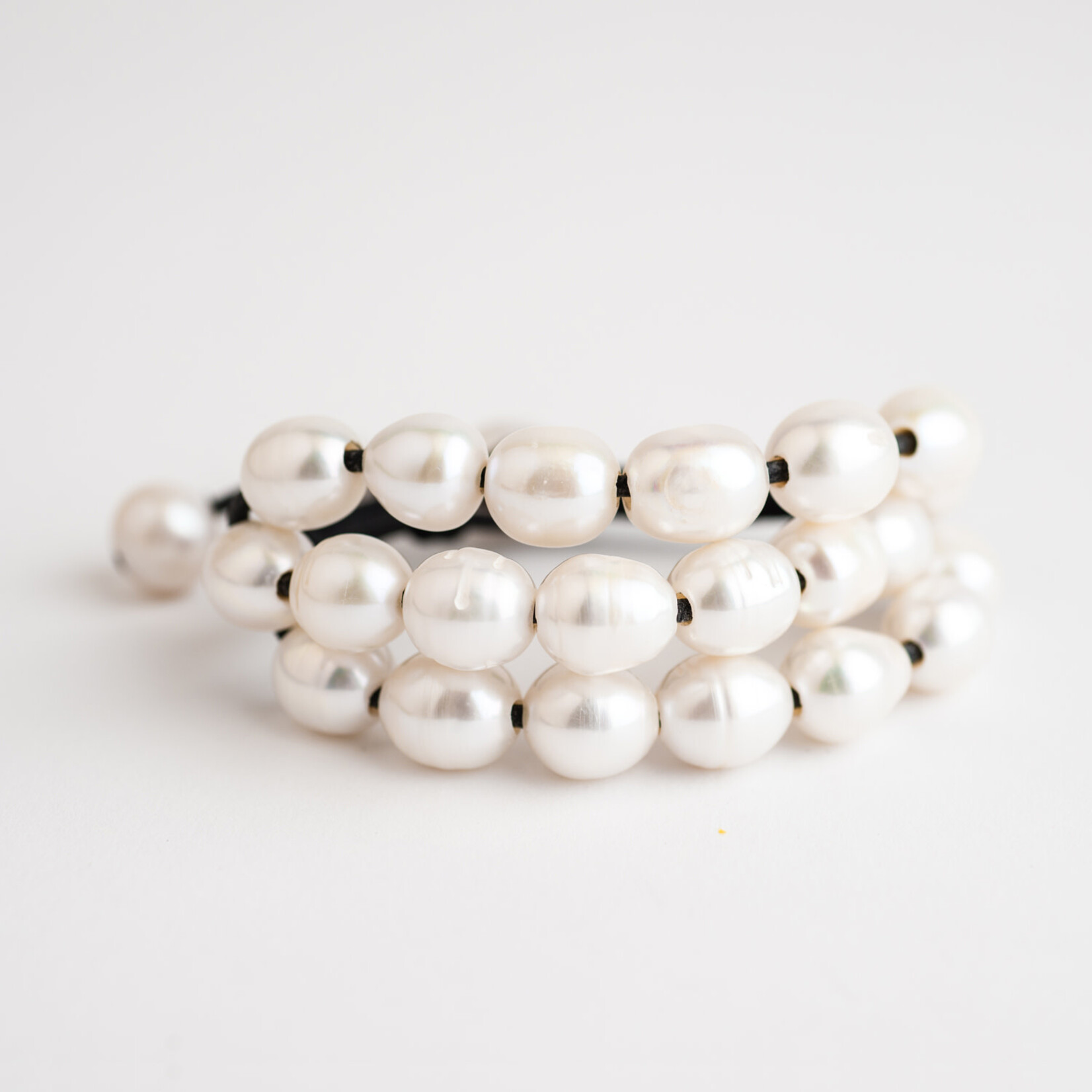 Mina Danielle 3 Strand White Pearls with 3 hanging Pearls and Button Closure
