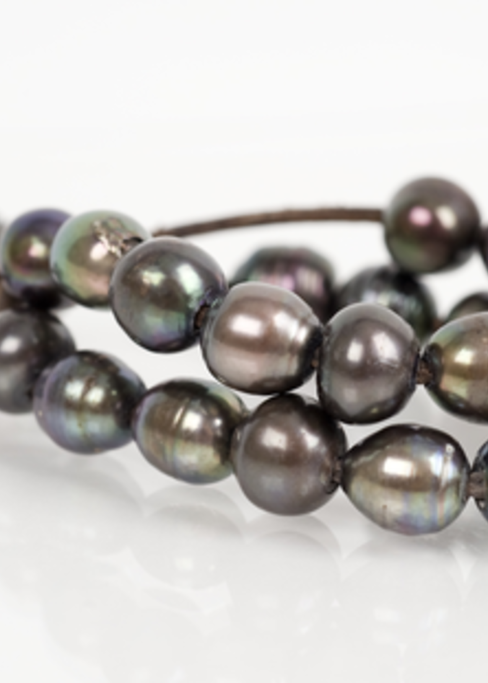 Mina Danielle Double Strand Gray Pearl Bracelet with Two Hanging Pearls