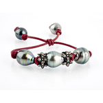 Mina Danielle Tahitian Pearls with Diamond roundels on Red Leather Cord