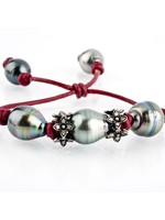 Mina Danielle Tahitian Pearls with Diamond roundels on Red Leather Cord