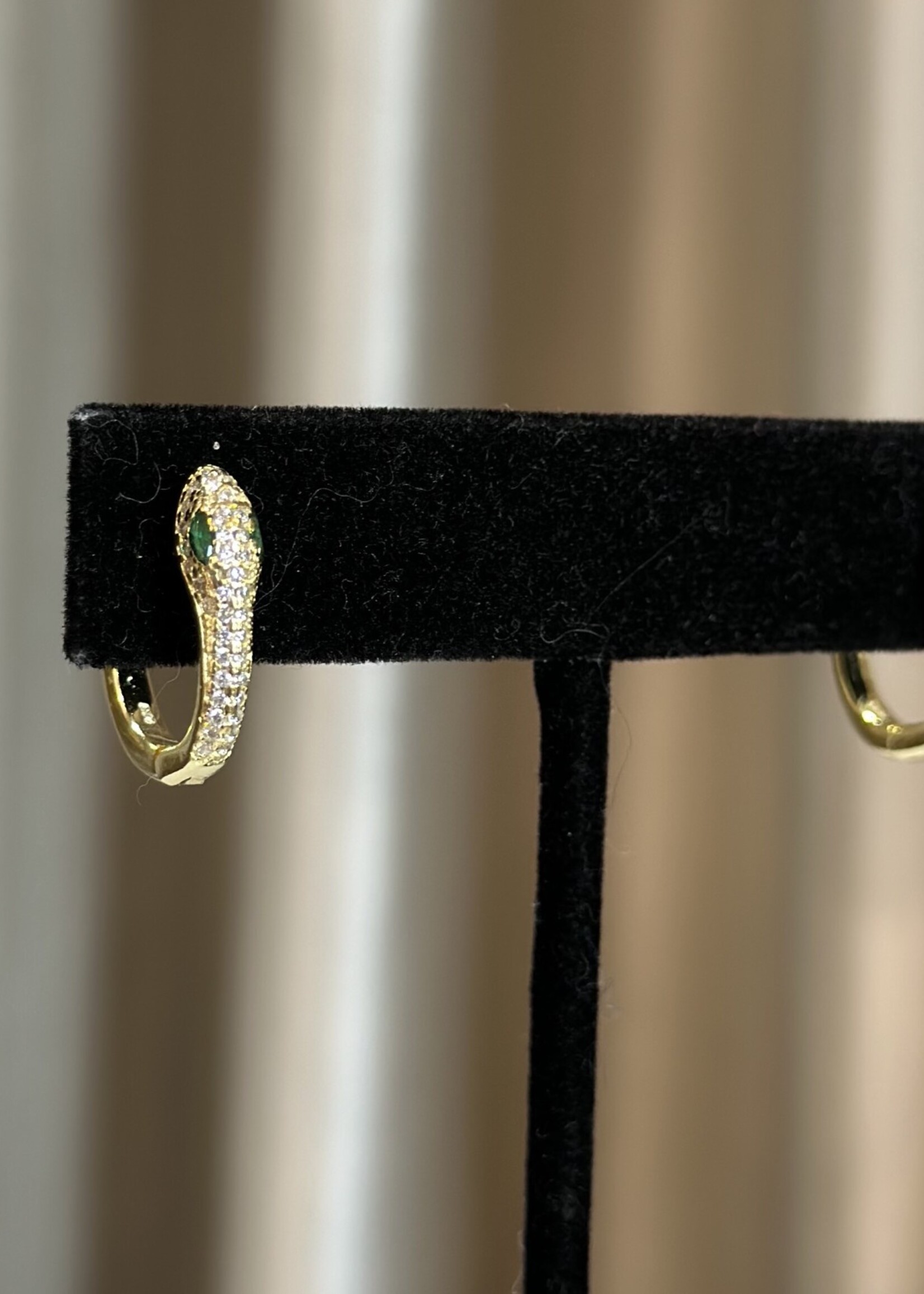 Gold  and Silver Snake Hoop Earrings with Emerald Eyes