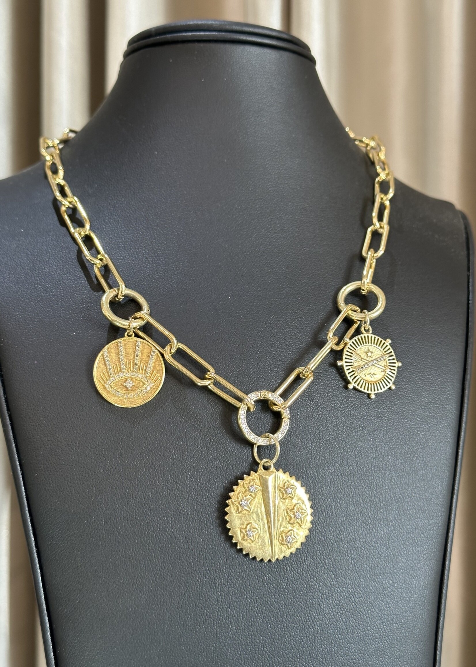 Mina Danielle Gold Link Chain with 3 Round Gold Charms and Circle Connectors