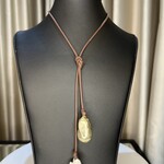 Mina Danielle Large White Baroque Pearl & Gold Bead on Chocolate leather