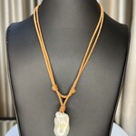 Mina Danielle White Baroque Pearl & Leather cord