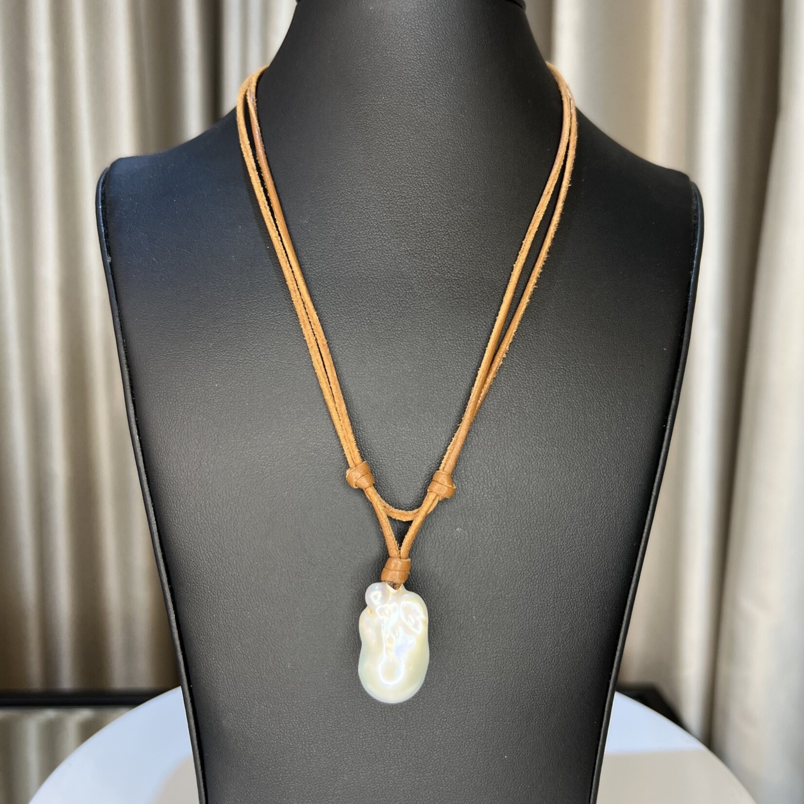 Mina Danielle White Baroque Pearl & Leather cord