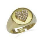 Mina Danielle Gold Circle Pinky Ring with Diamond Heart