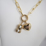 Diamond Peanut and Puffy Heart Gold Link Chain