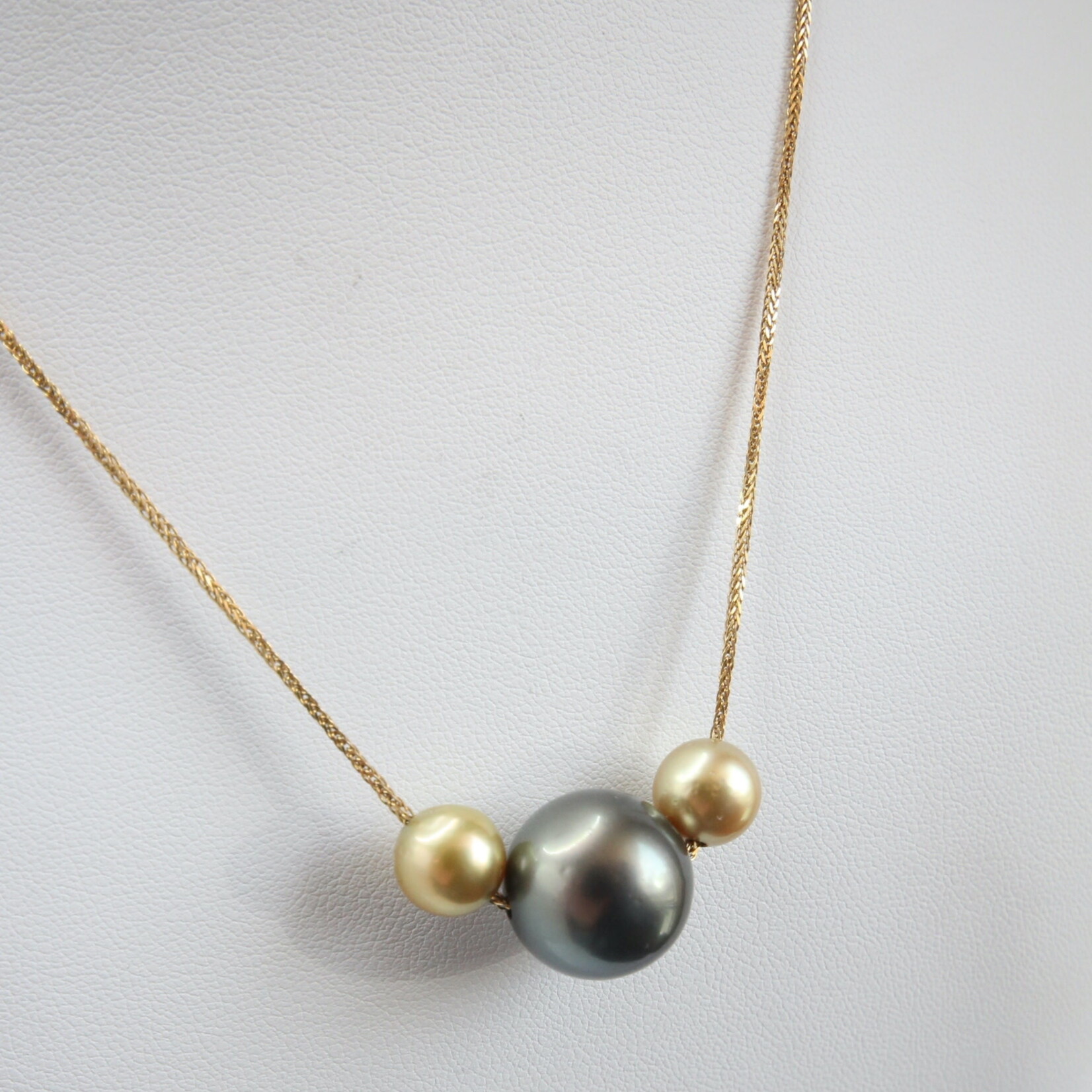 Large Round Tahitian & Yellow South Sea Pearls on Gold Chain