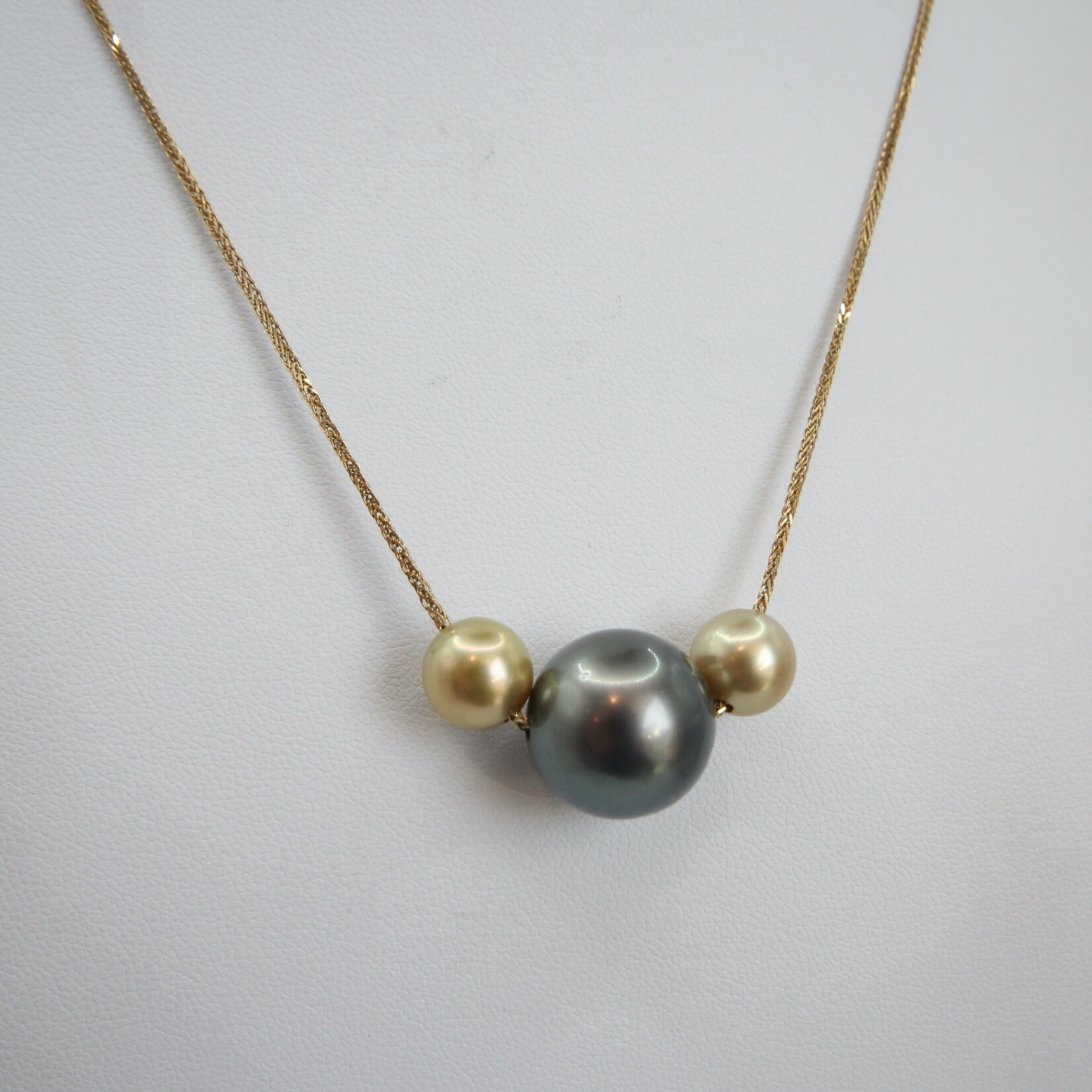 Large Round Tahitian & Yellow South Sea Pearls on Gold Chain