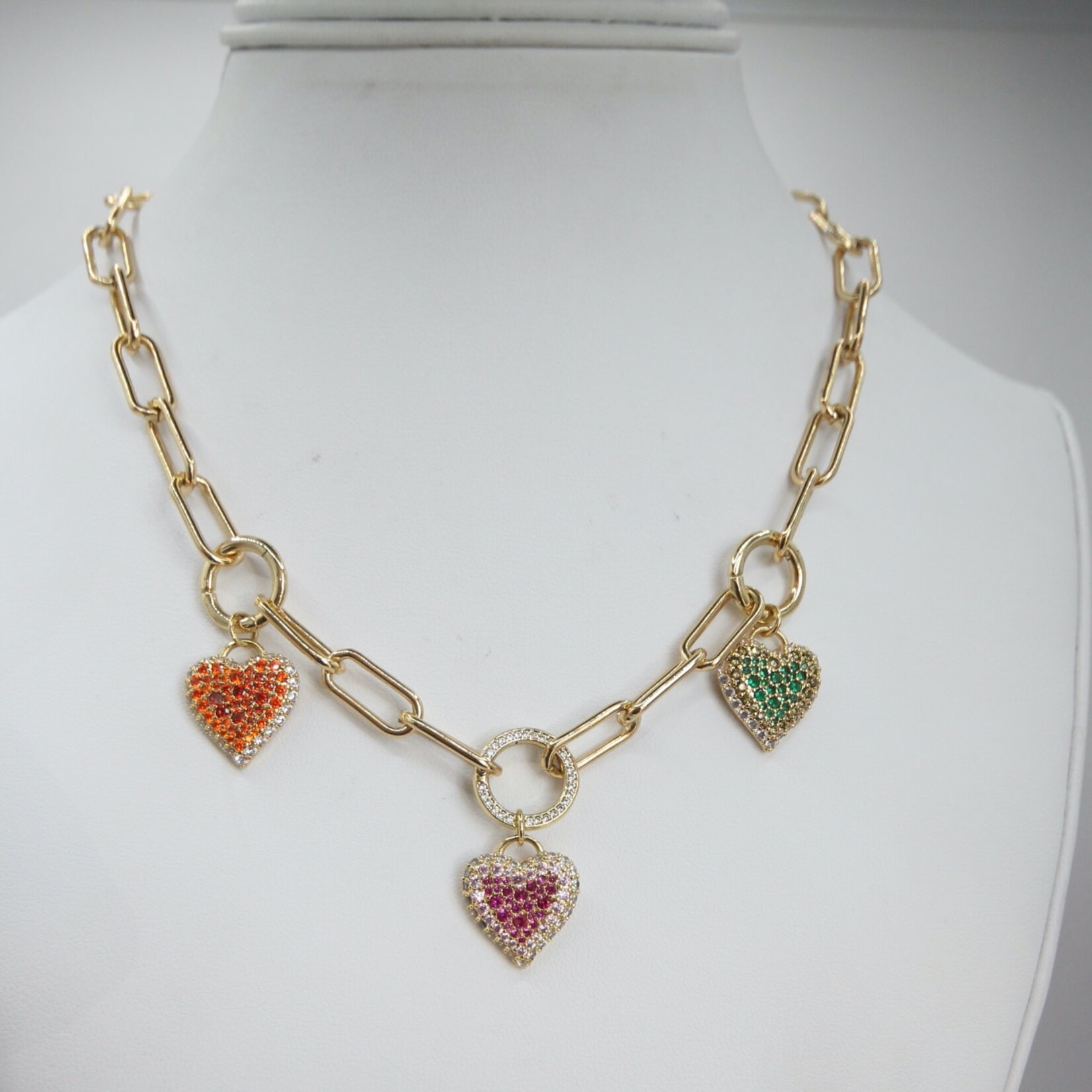 3 Heart Link Chain Gold Necklace