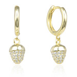 Gold Small Hoops with Hanging Pavé Acorns