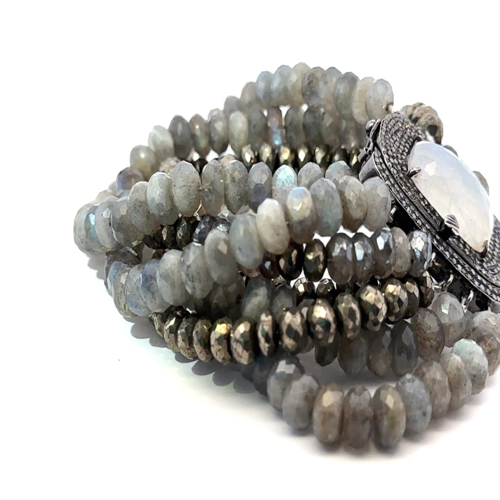Multi-strand Moonstone and Pyrite Bracelet