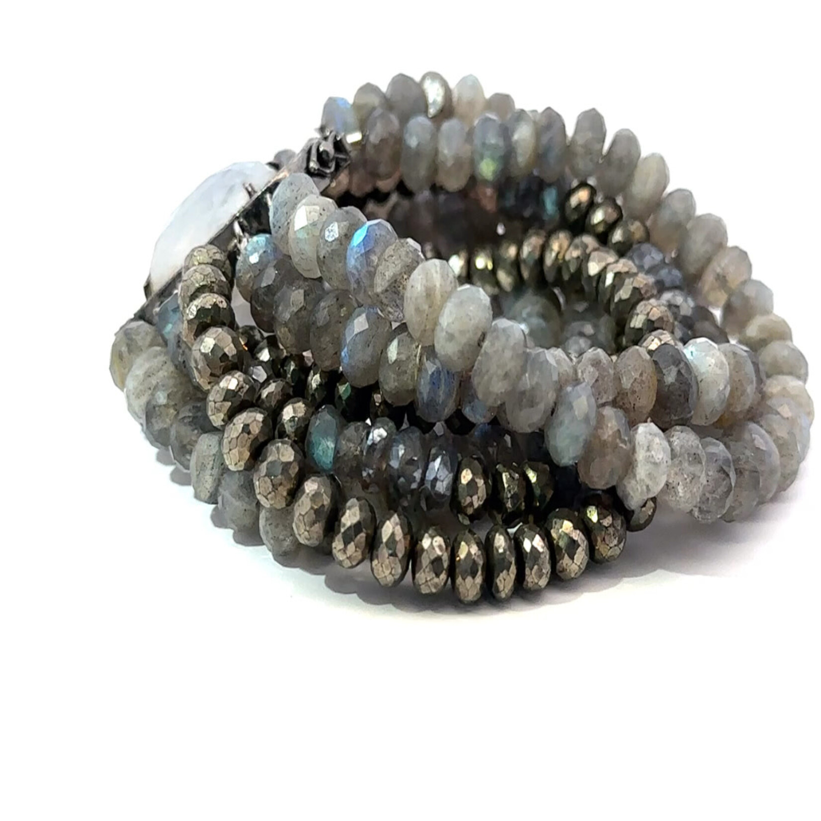 Multi-strand Moonstone and Pyrite Bracelet