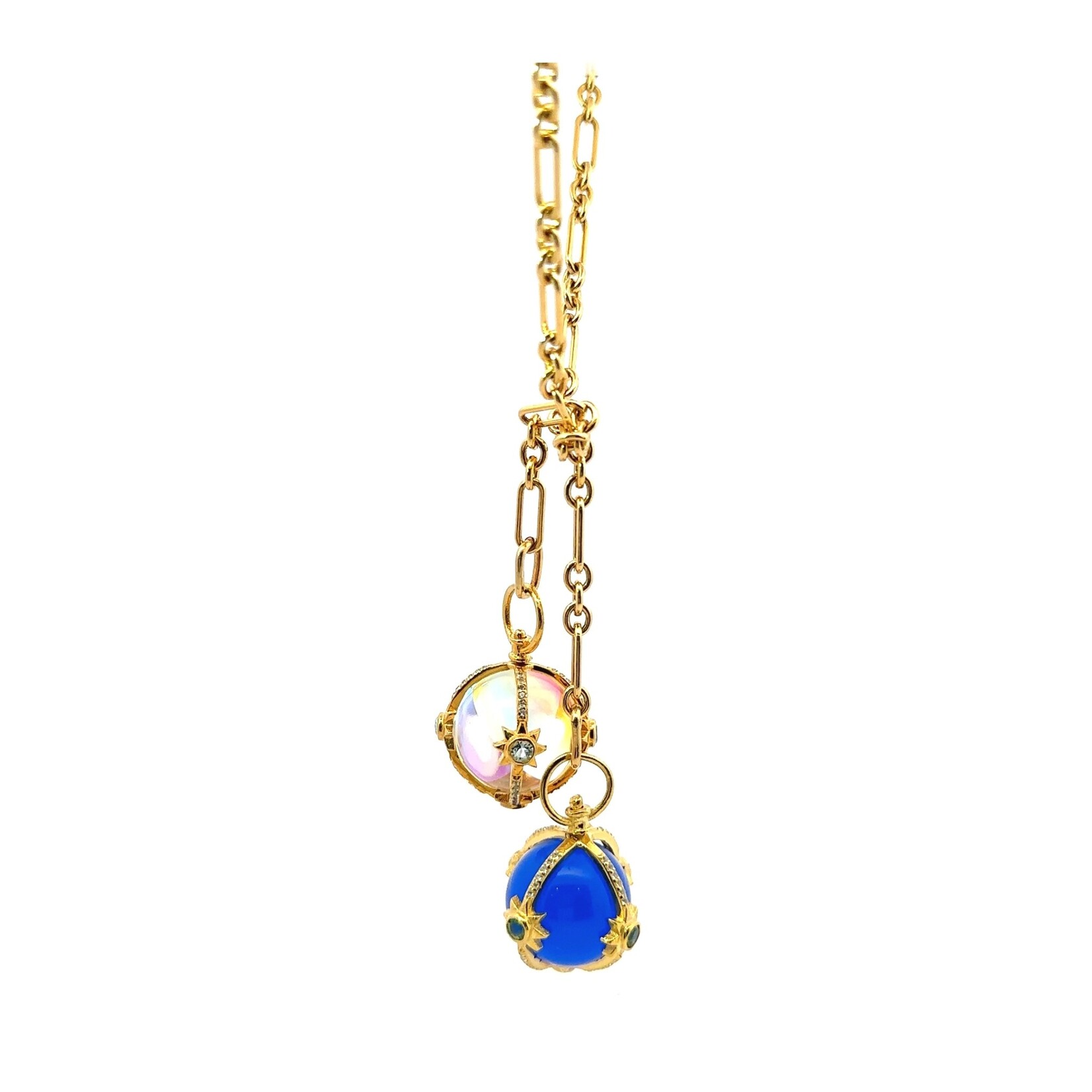 Mina Danielle Mystic Iridescent & Tanzanite Orb Pendants on Gold Chain