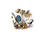 Mina Danielle Two Tone Silver and Gold Baroque Pearl Ring with Gemstones