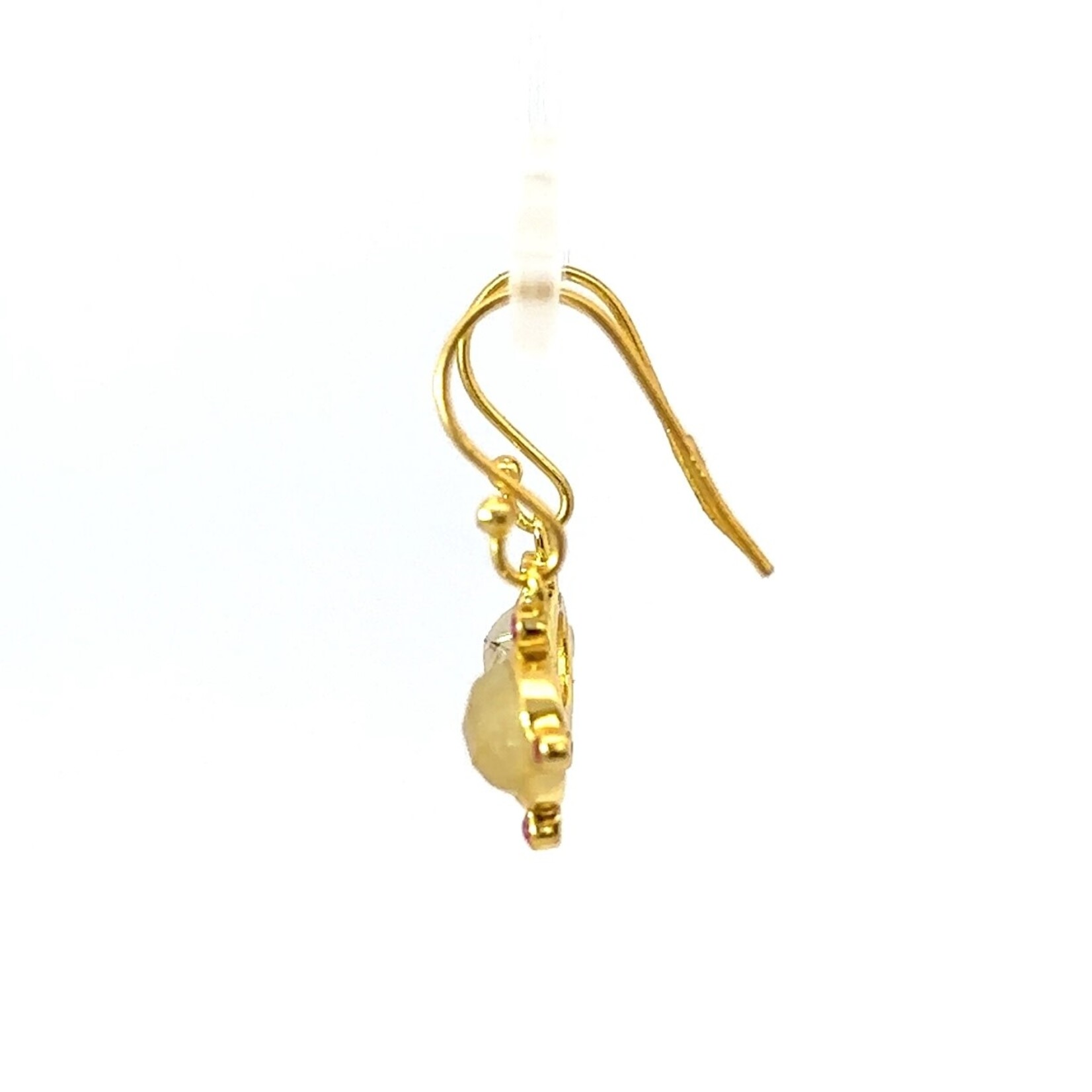 Round Quartz, Moonstone or Labradorite Pink Sapphire Point Earrings