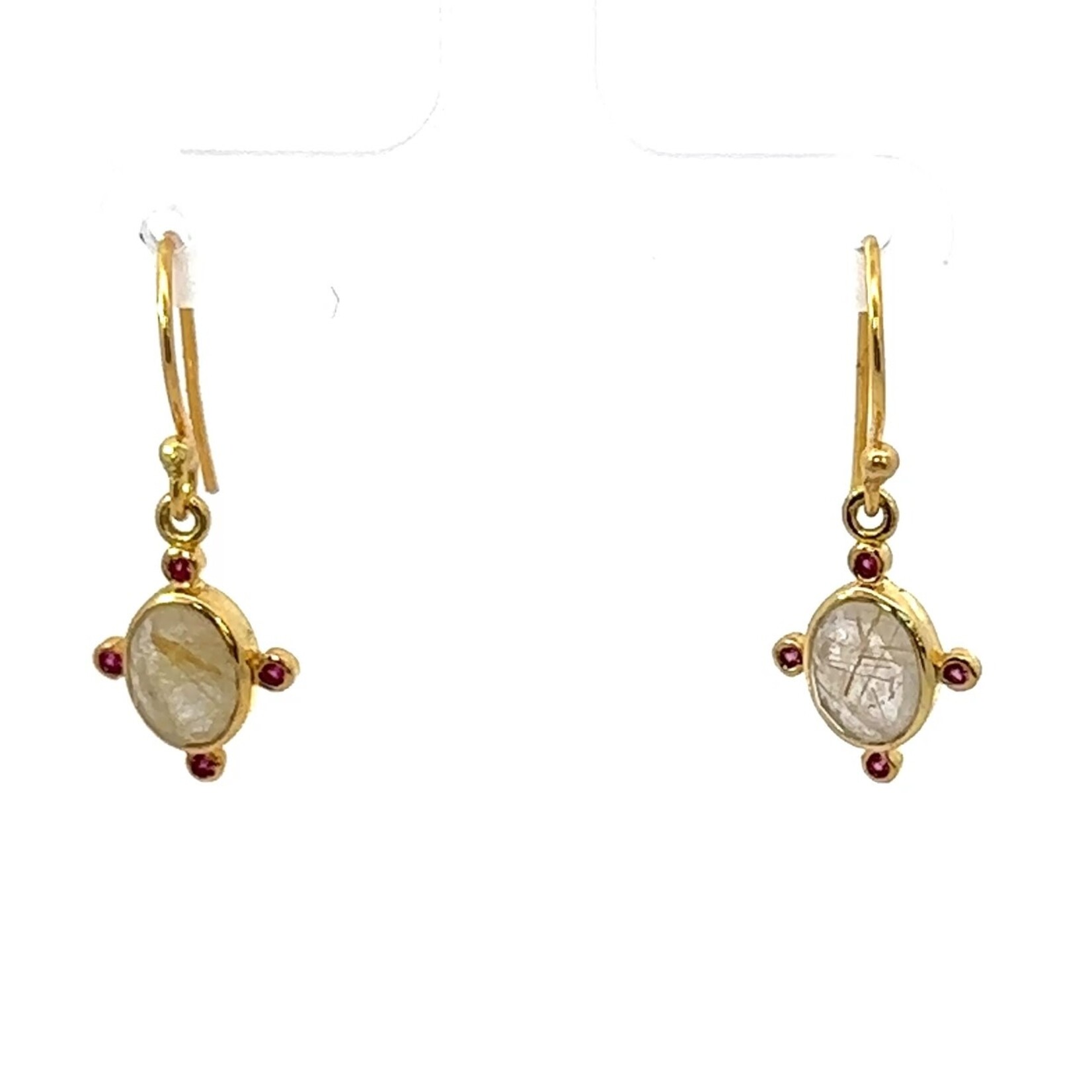 Mina Danielle Oval Shape Quartz/Aquamarine and Pink Sapphire Point Earrings