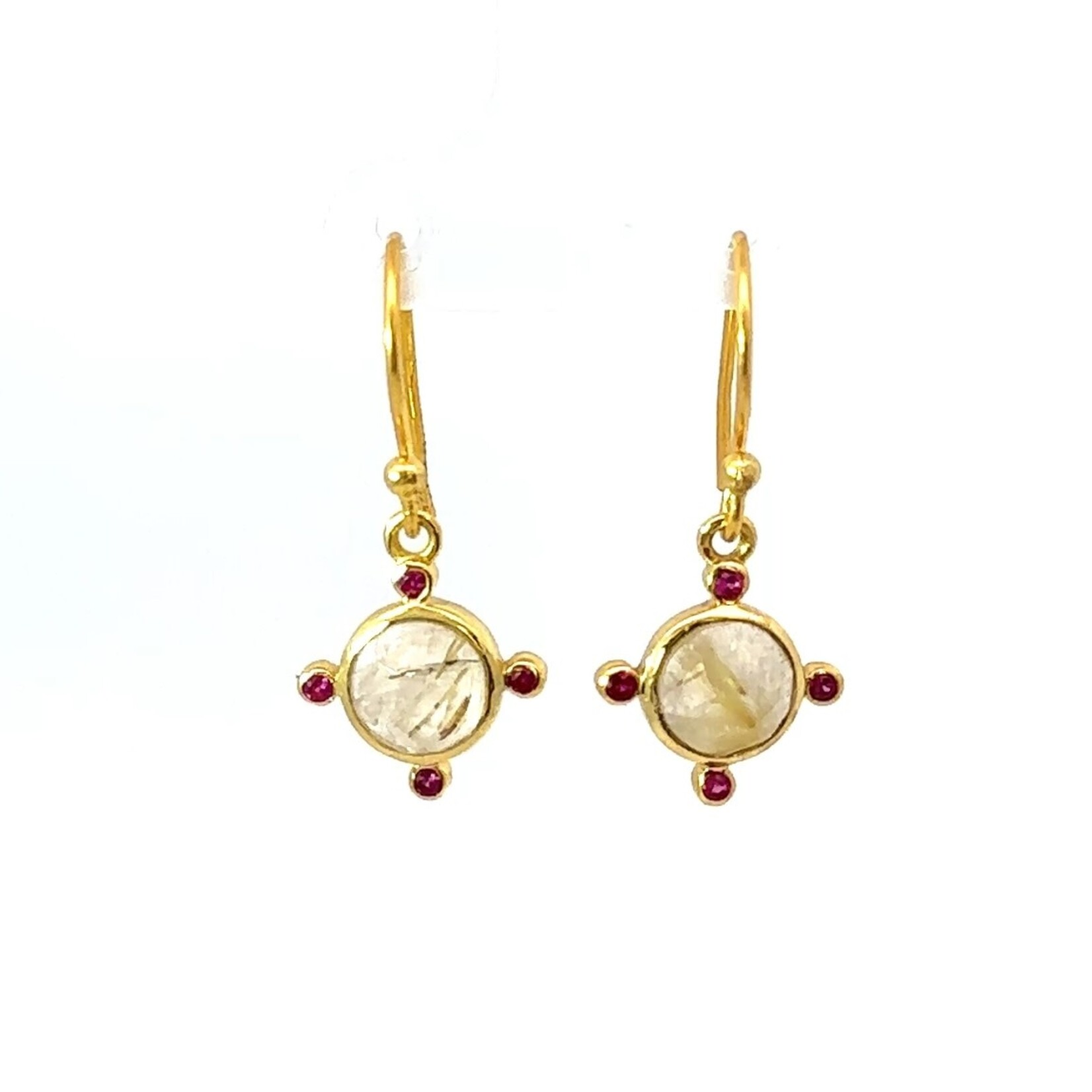 Round Quartz, Moonstone or Labradorite Pink Sapphire Point Earrings