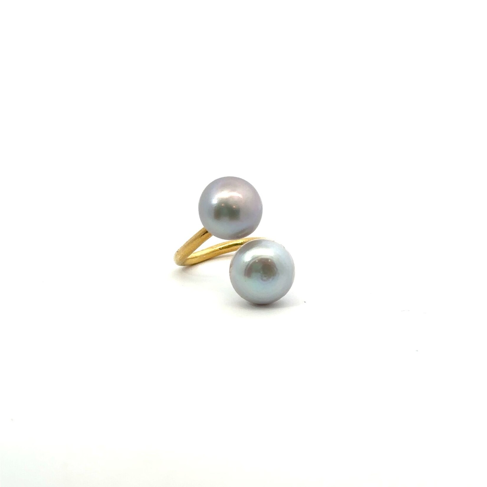 14k Gold Double Gray Pearl Ring