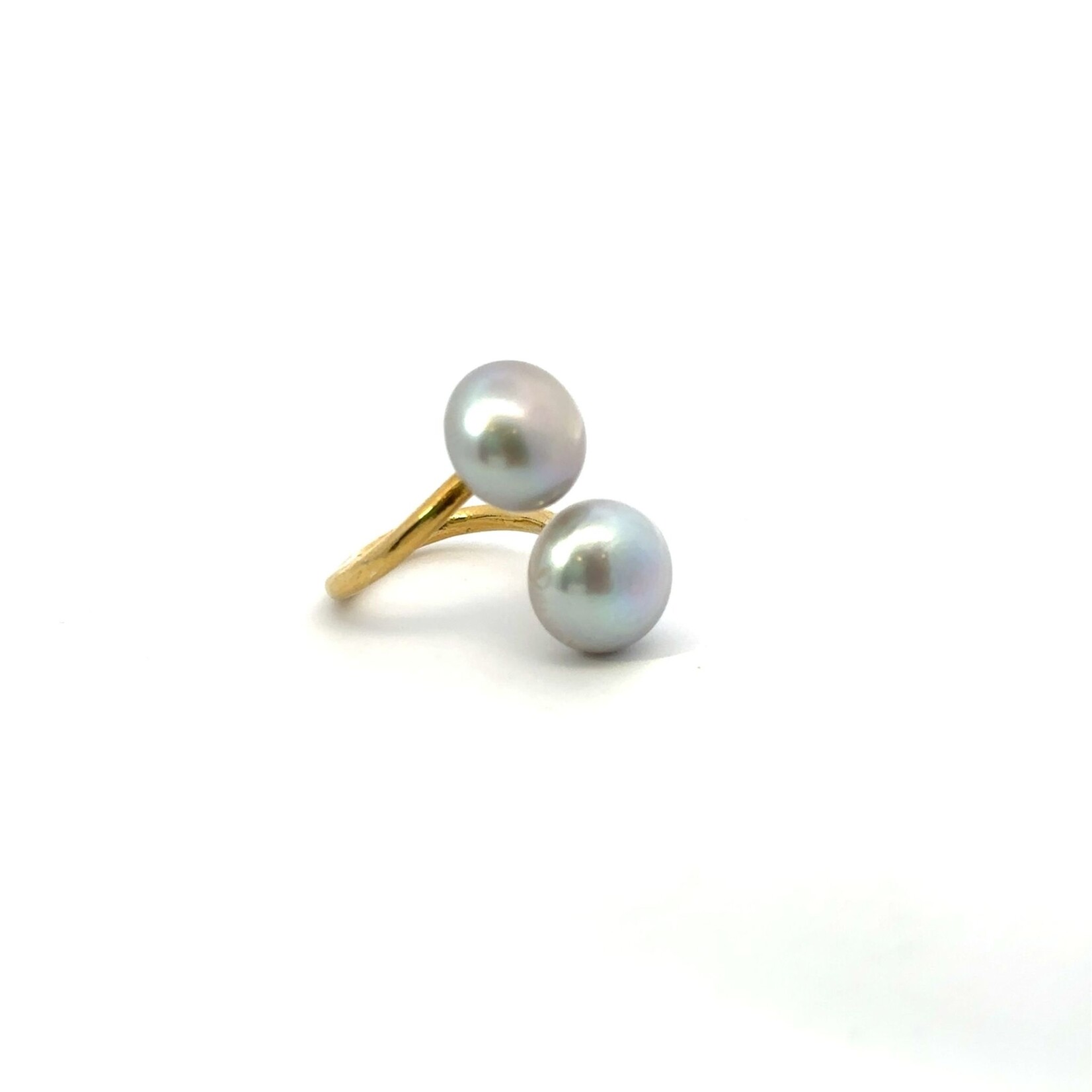 14k Gold Double Gray Pearl Ring