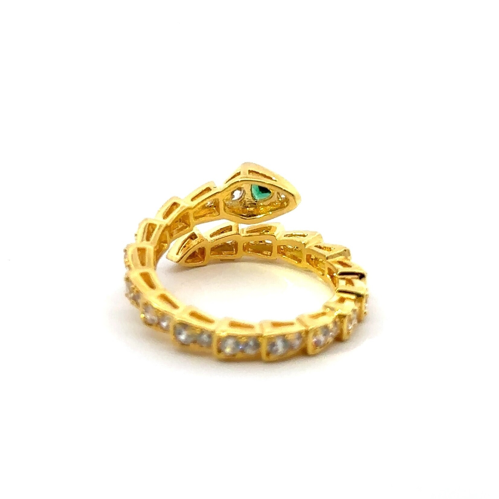 Gold Snake Ring with Emerald Eyes