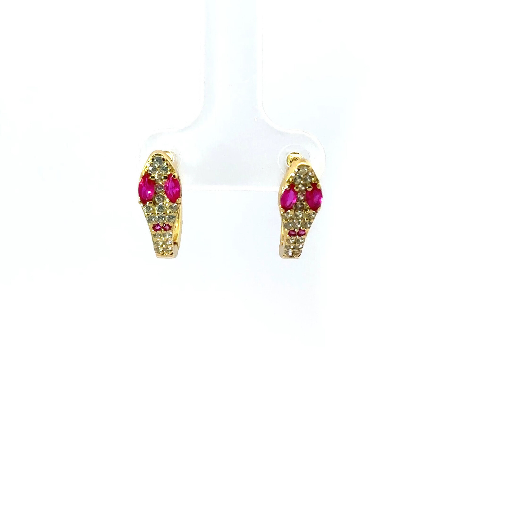 Mina Danielle Gold Pave Snake Huggies with Ruby Eyes