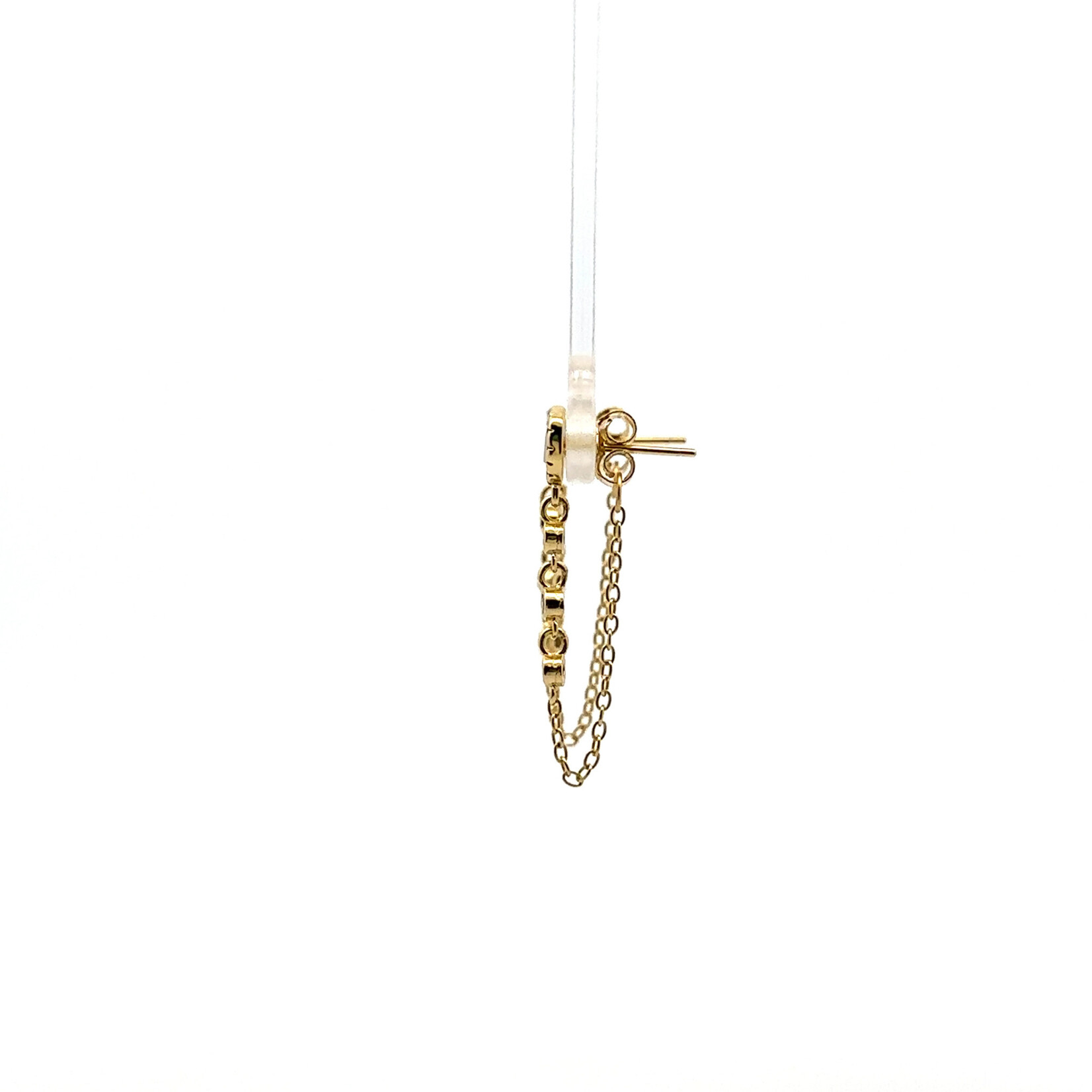 Mina Danielle Blue Enamel/ Mother of Pearl Heart Studs with Hanging Gold Chains with Diamonds