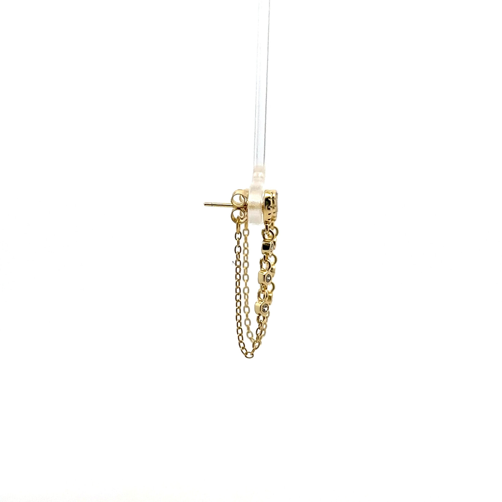 Mina Danielle Blue Enamel/ Mother of Pearl Heart Studs with Hanging Gold Chains with Diamonds