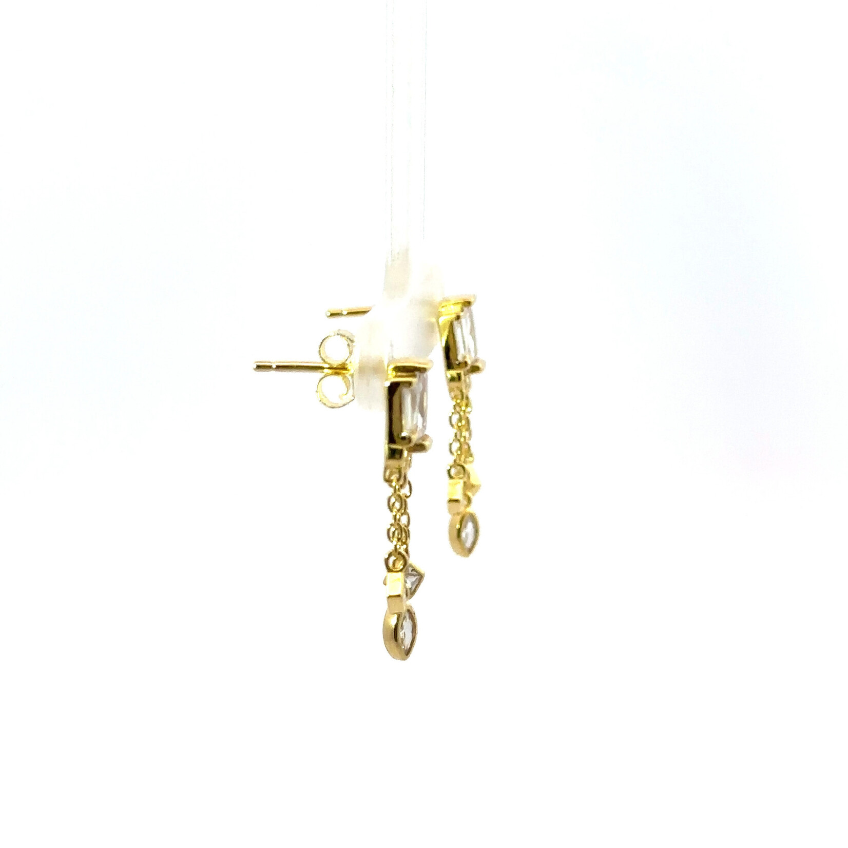 Mina Danielle Gold Baguette Shape Earrings with 3 Chains and Pave Drops