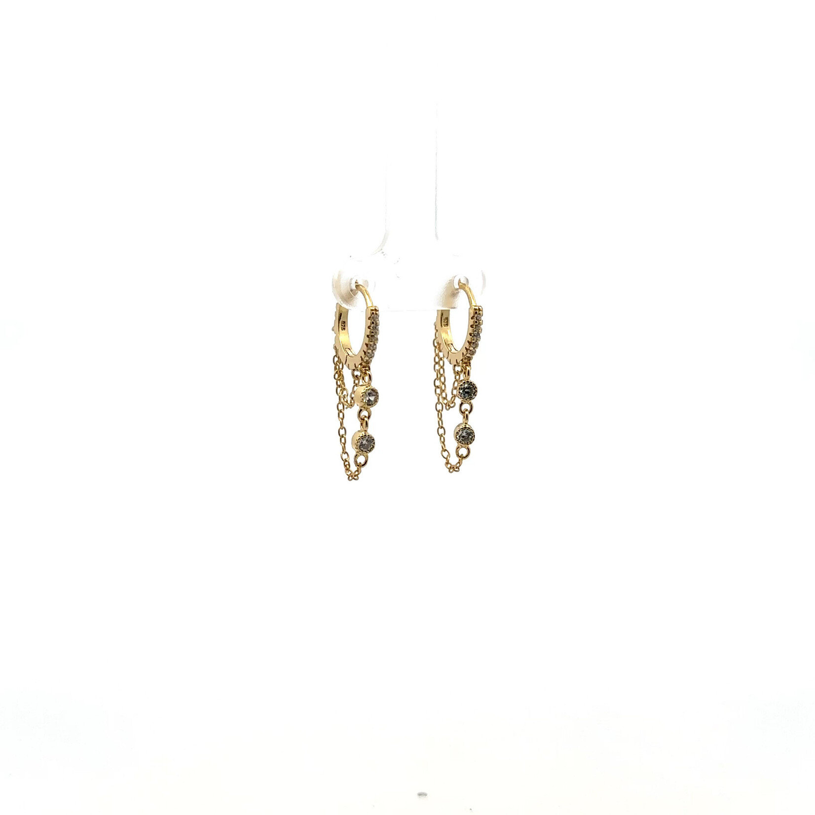 Mina Danielle Gold Pave Huggies with Hanging Chains