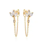 Mina Danielle Gold Pave Flower Stud with Hanging Chain