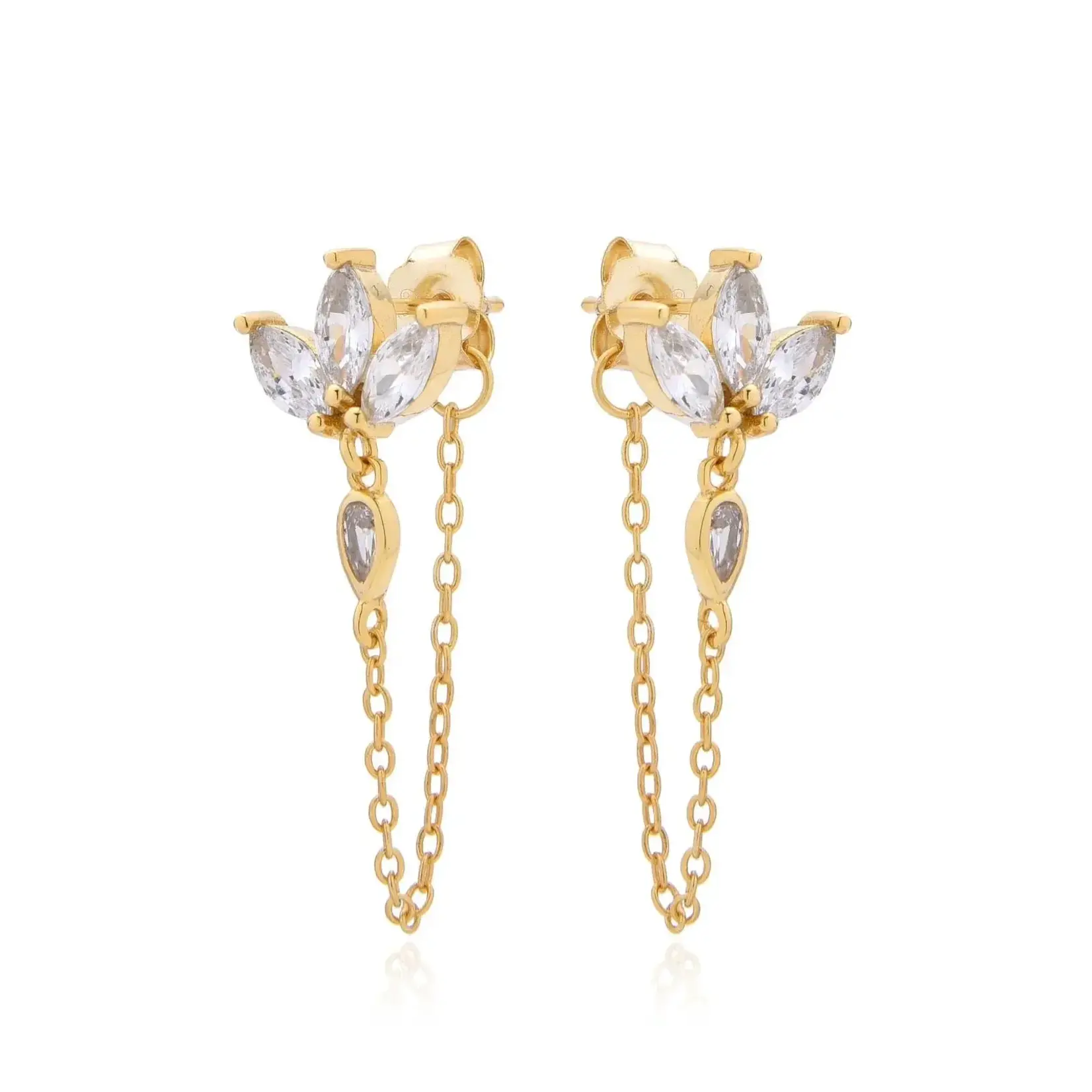 Mina Danielle Gold Pave Flower Stud with Hanging Chain