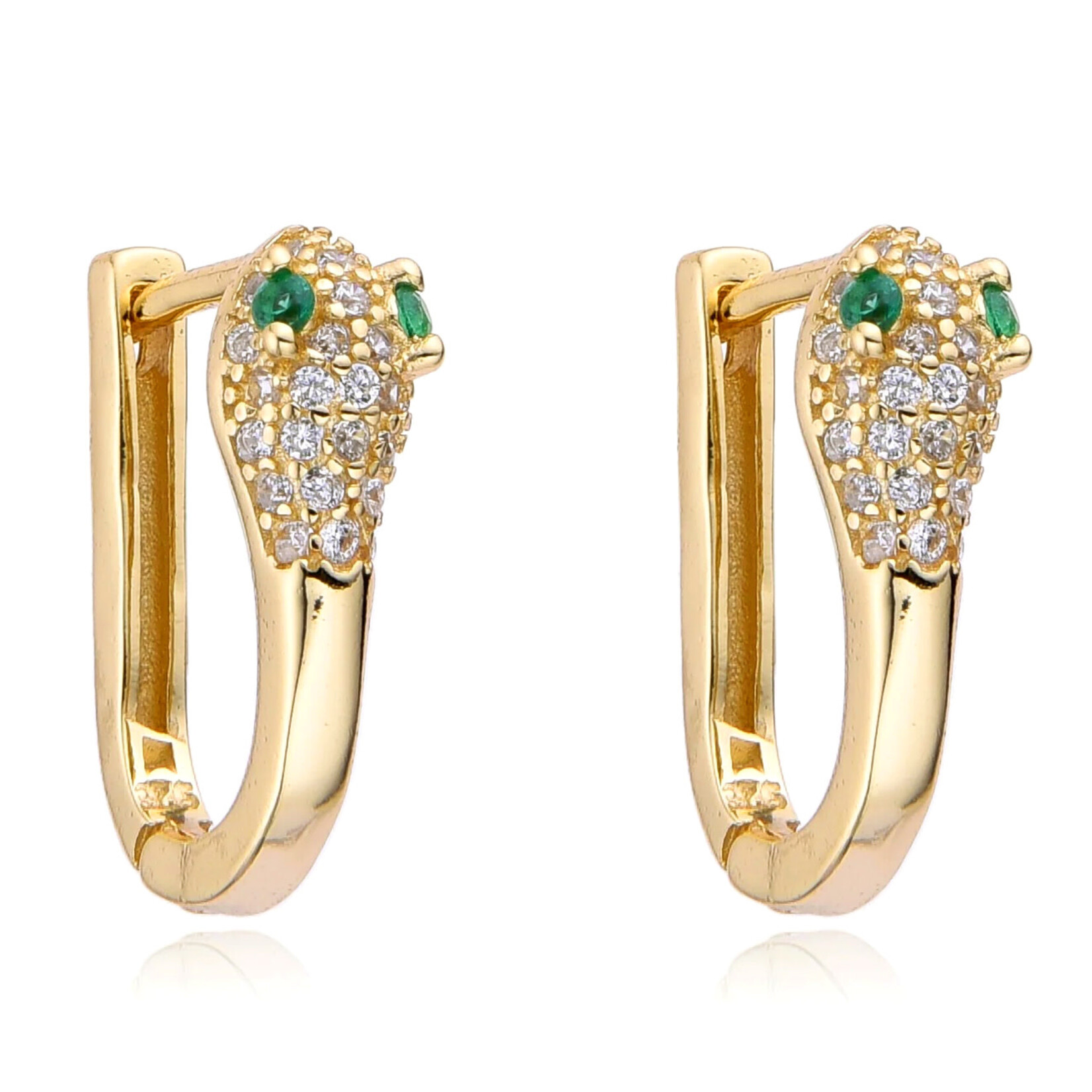Mina Danielle Gold Pave Snake Huggie Earrings with Emerald Eyes