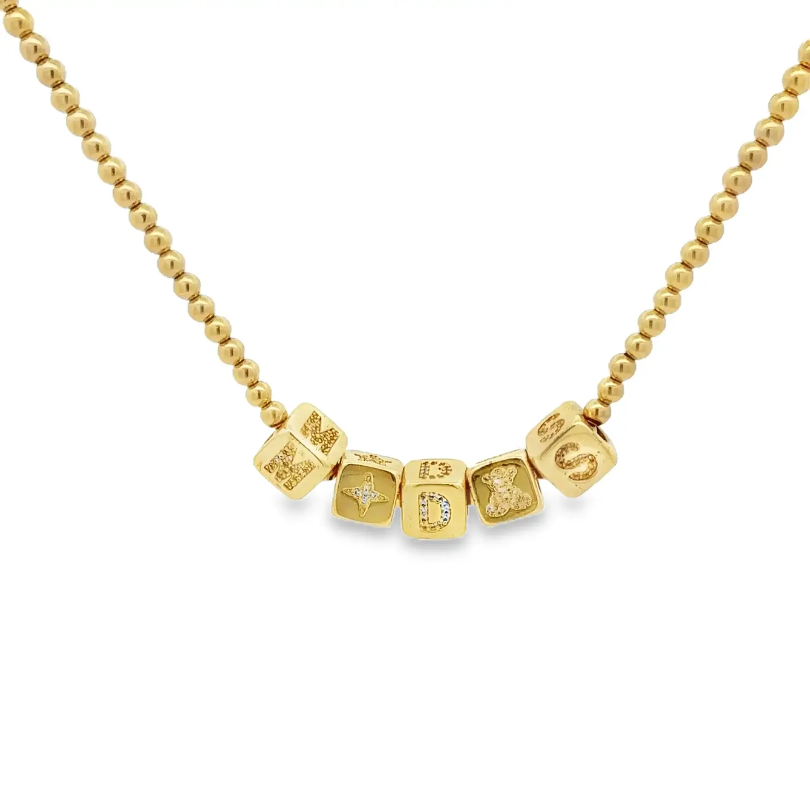 4mm Gold Beaded Necklace with customizable Pave Initial Cubes