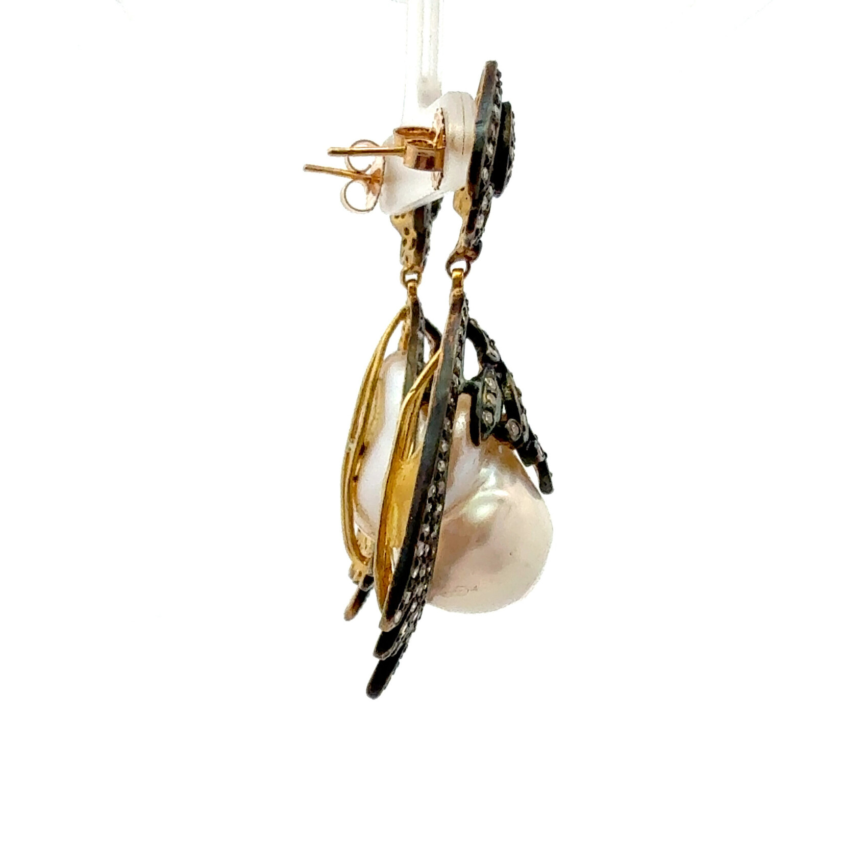 Pavé Diamond and Pearl Earrings
