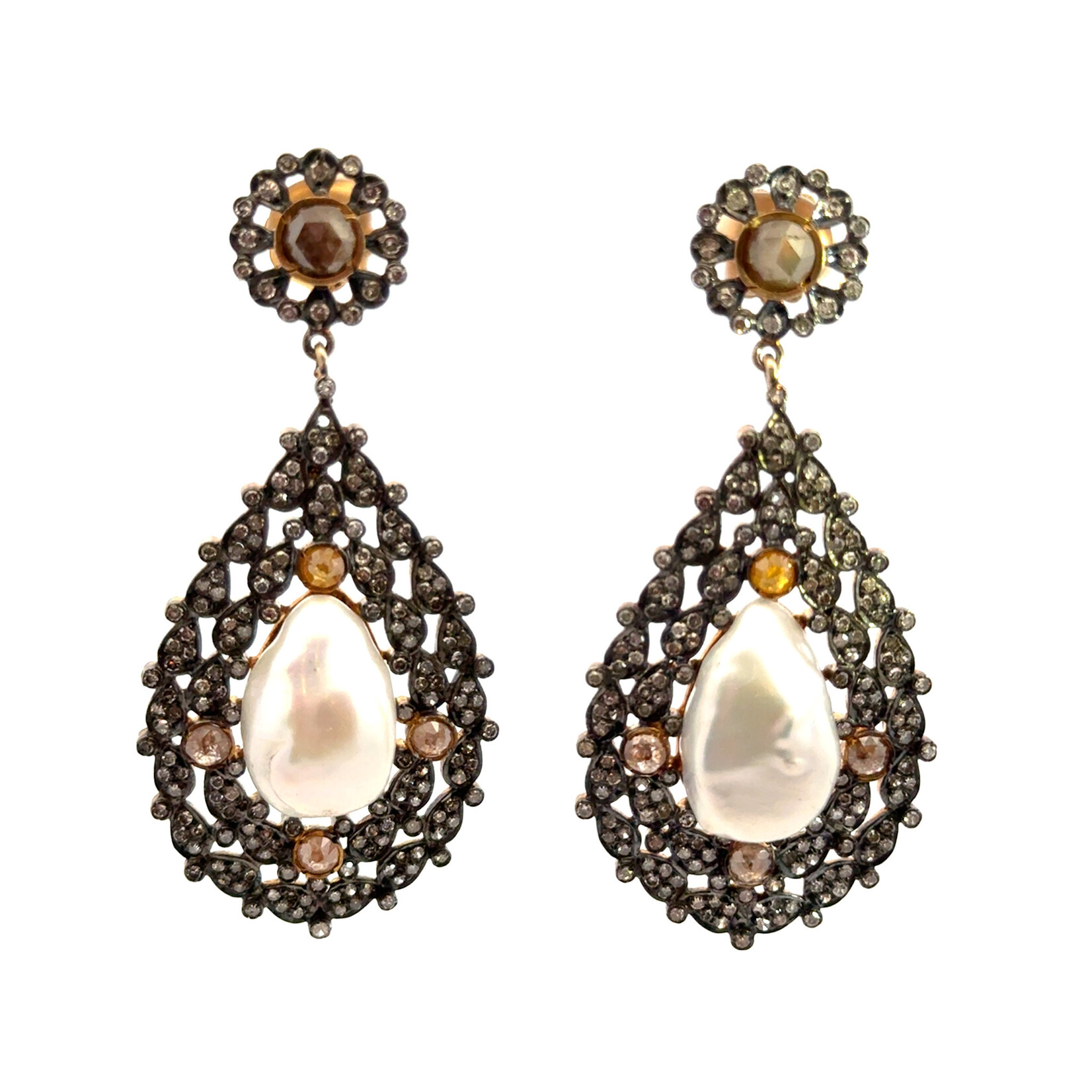 Baroque Pearl and Diamond Drop Earrings