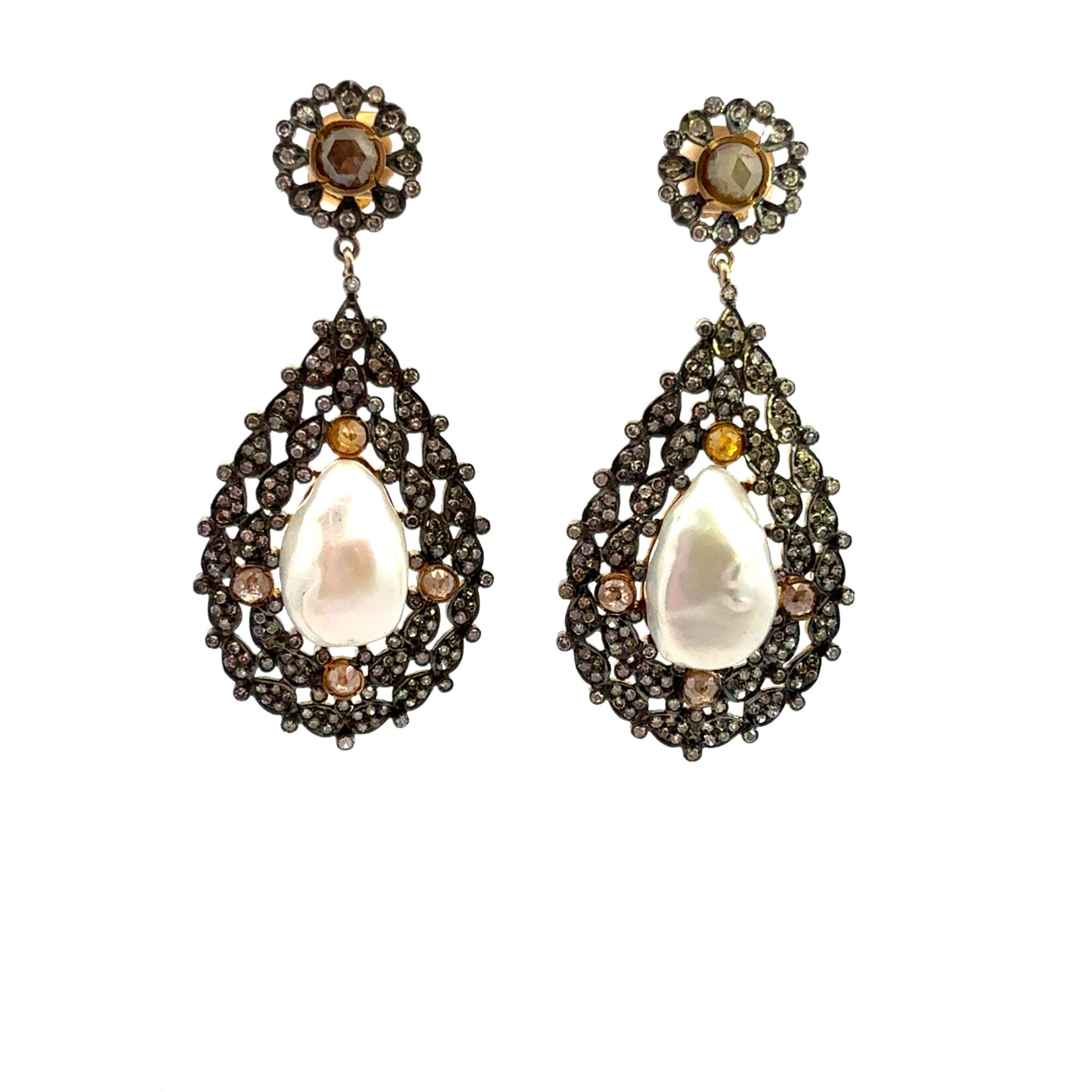 Baroque Pearl and Diamond Drop Earrings