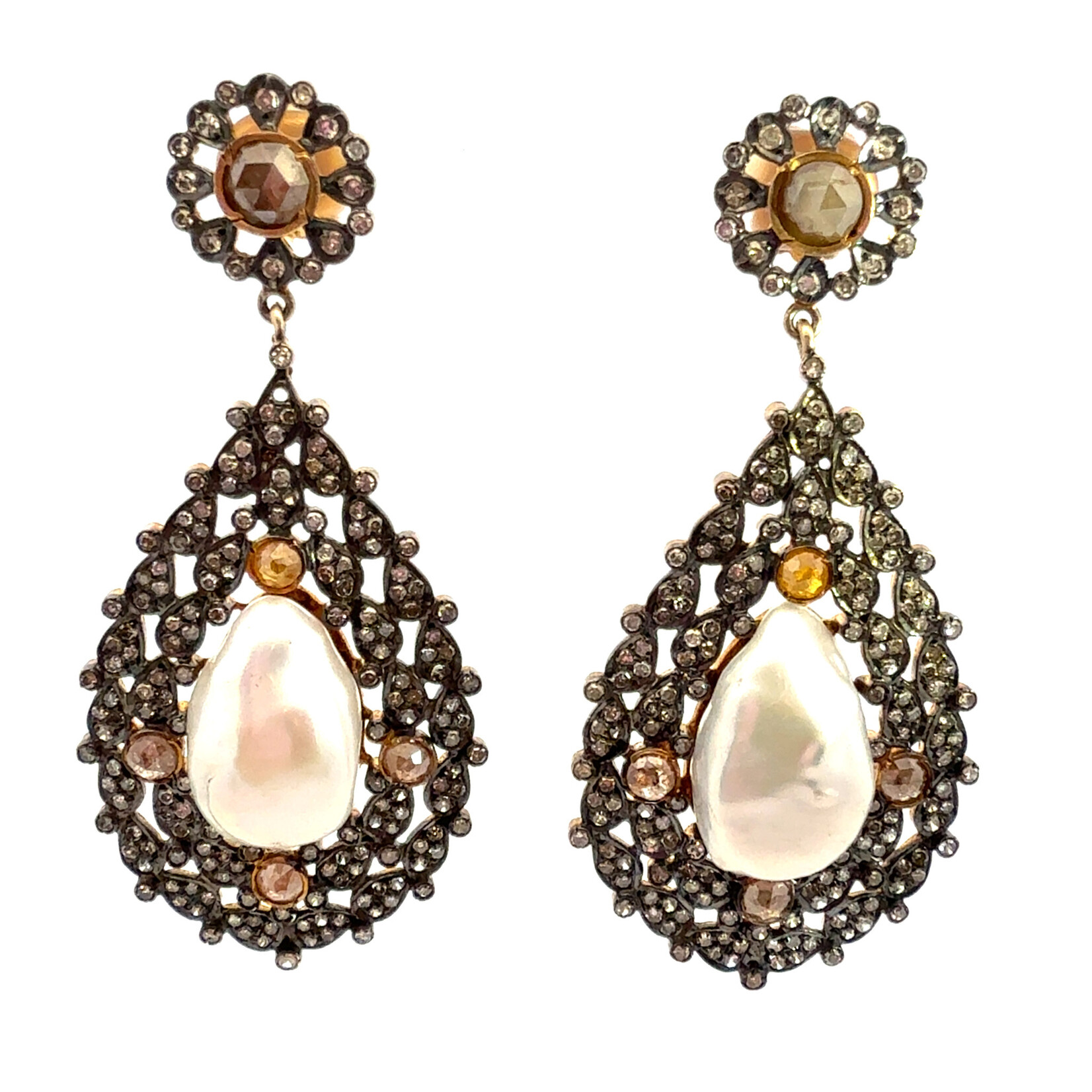 Baroque Pearl and Diamond Drop Earrings