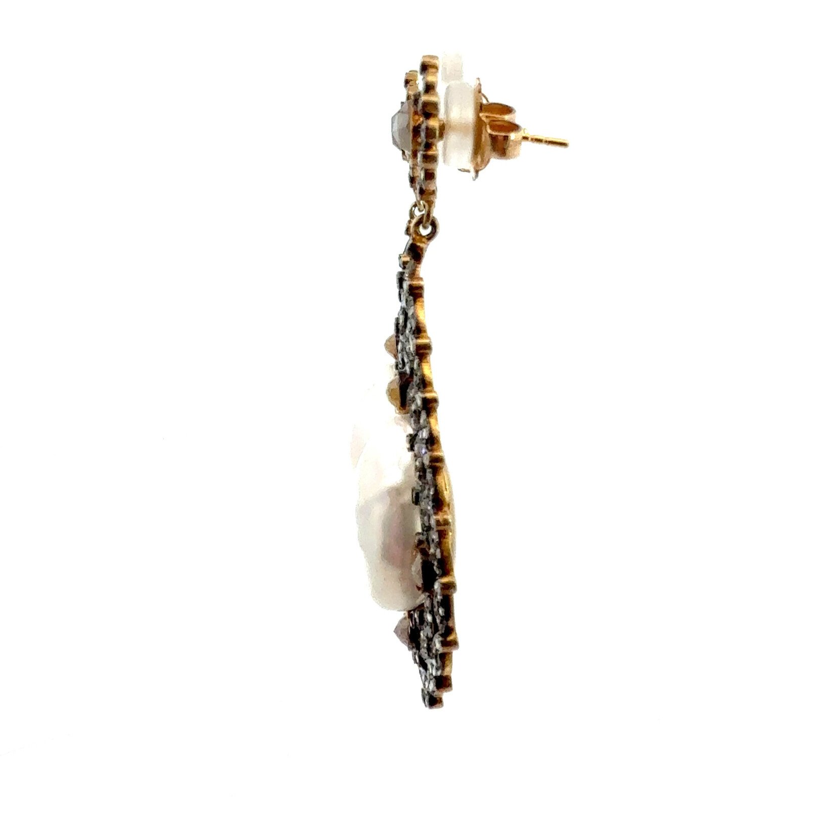 Baroque Pearl and Diamond Drop Earrings