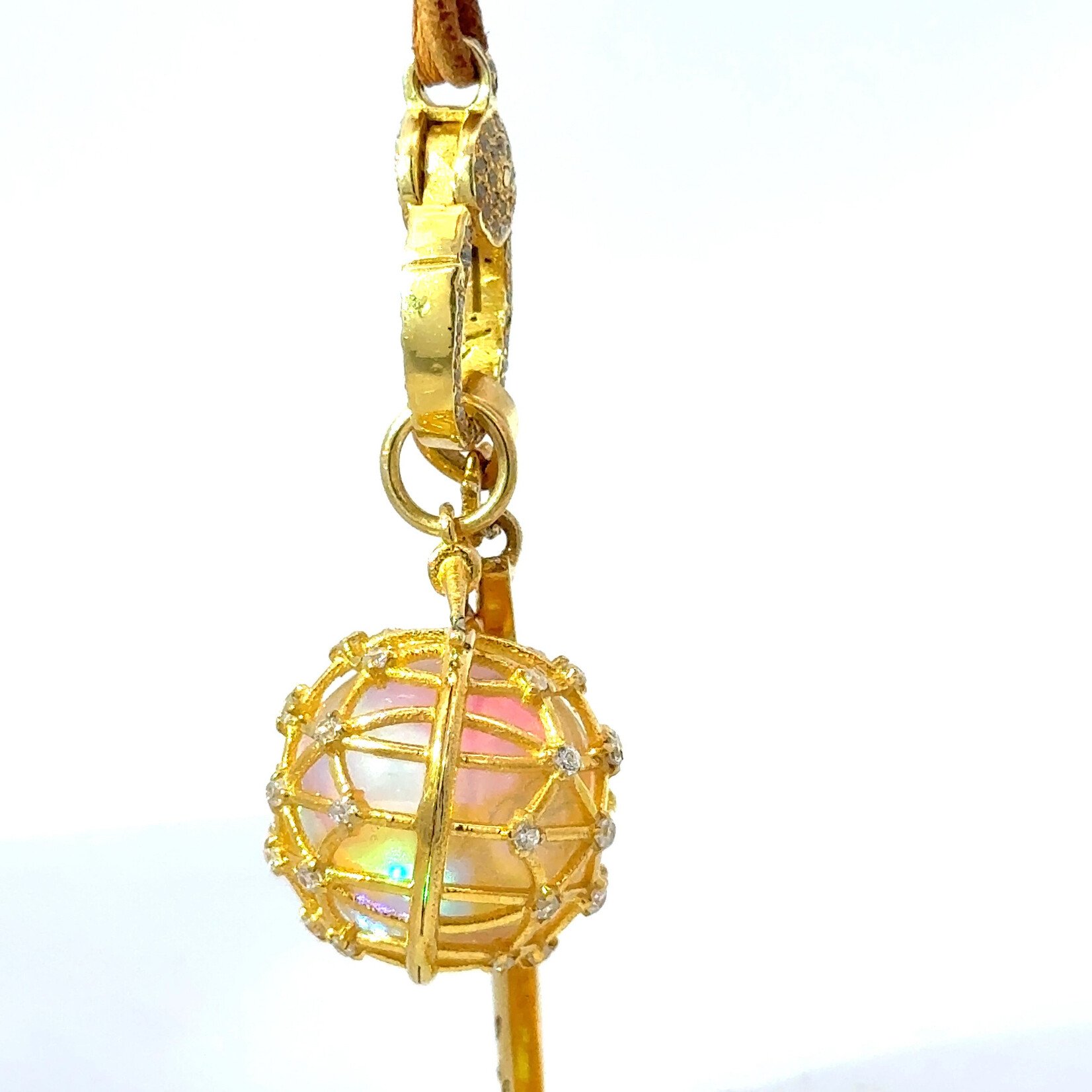 Mystic Orb with Gold Crescent Moon and Diamonds on Leather Cord