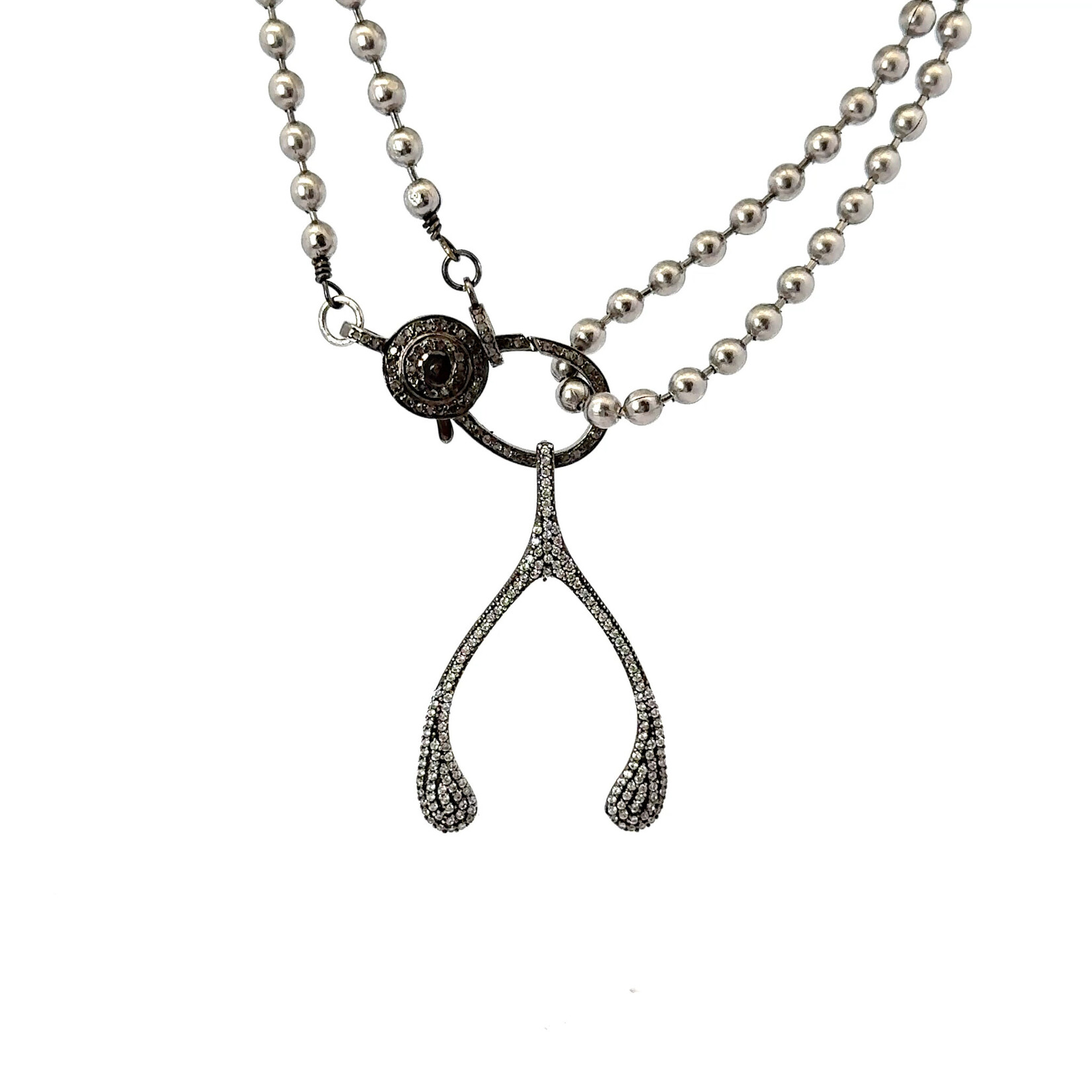 Mina Danielle Pavé Diamond Wishbone on Silver Ball Chain