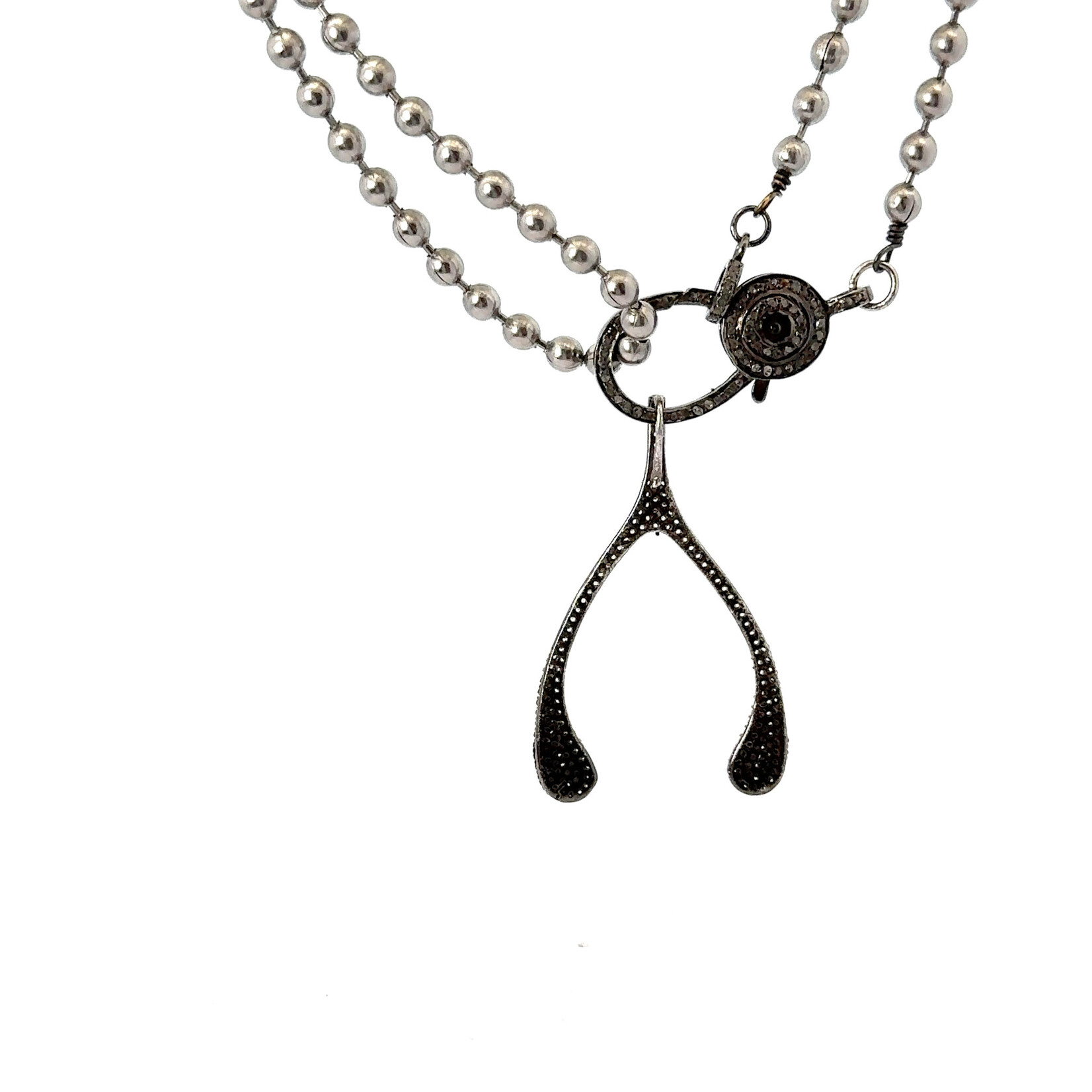 Mina Danielle Pavé Diamond Wishbone on Silver Ball Chain