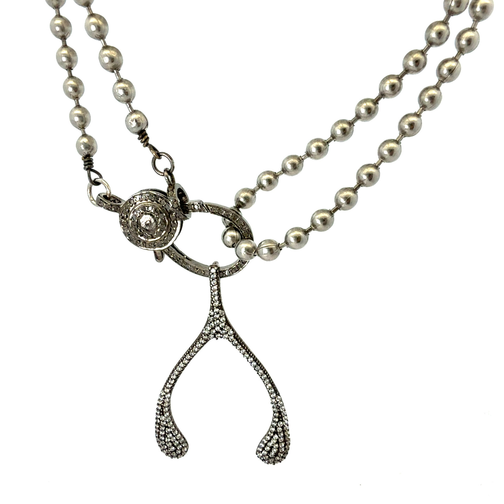 Mina Danielle Pavé Diamond Wishbone on Silver Ball Chain