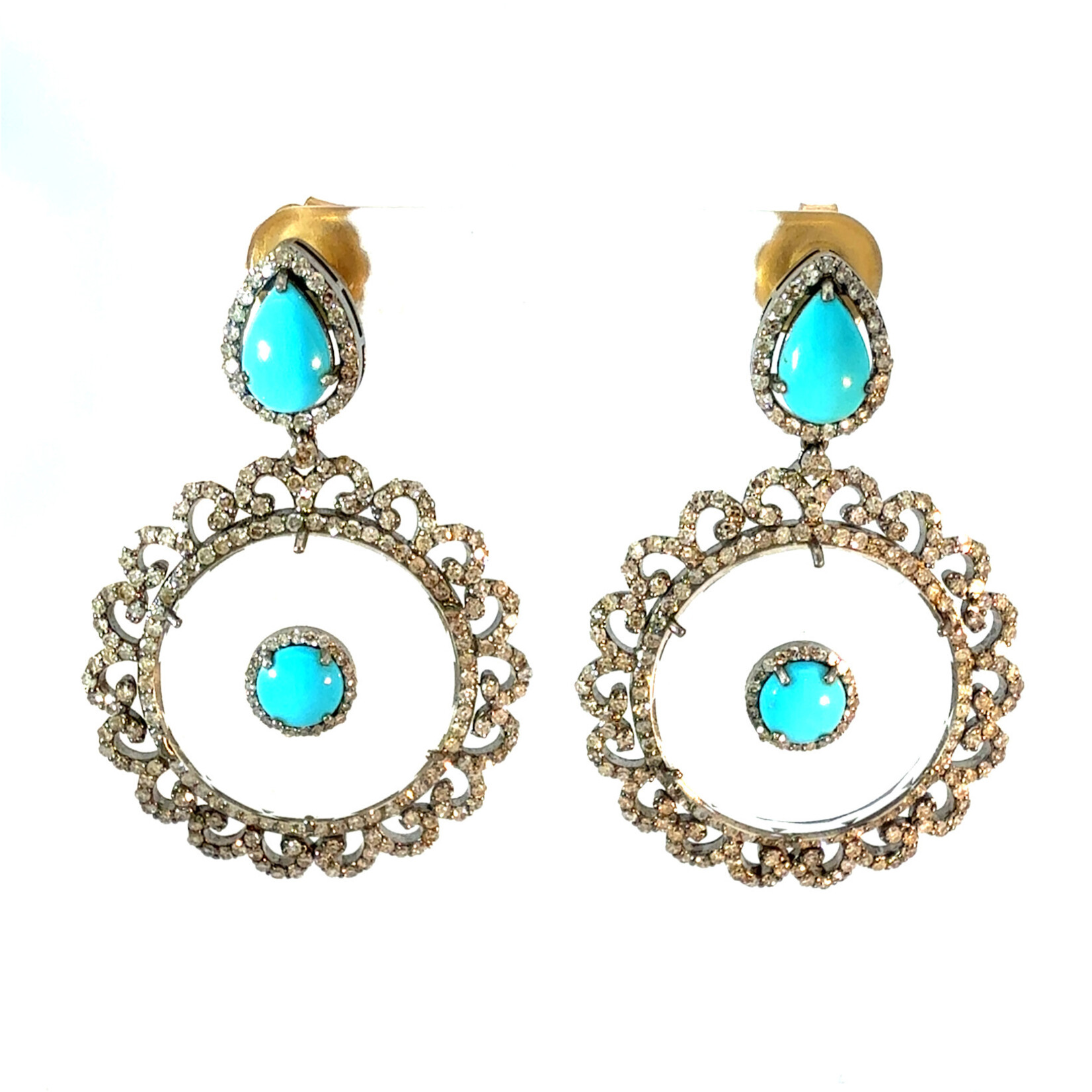 Turquoise, Diamond & Clear Crystal Halo Earrings
