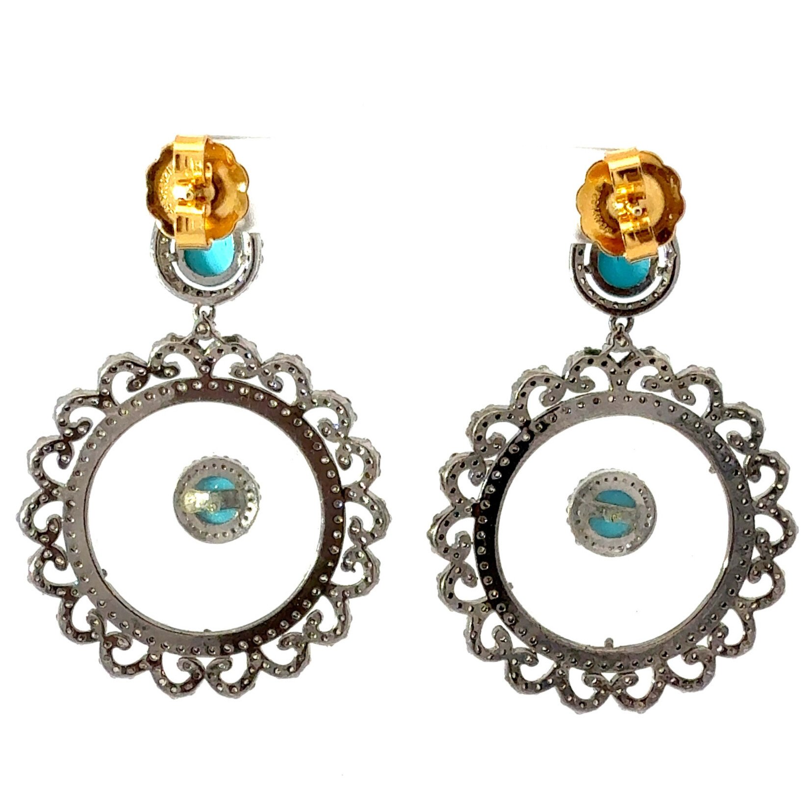 Turquoise, Diamond & Clear Crystal Halo Earrings
