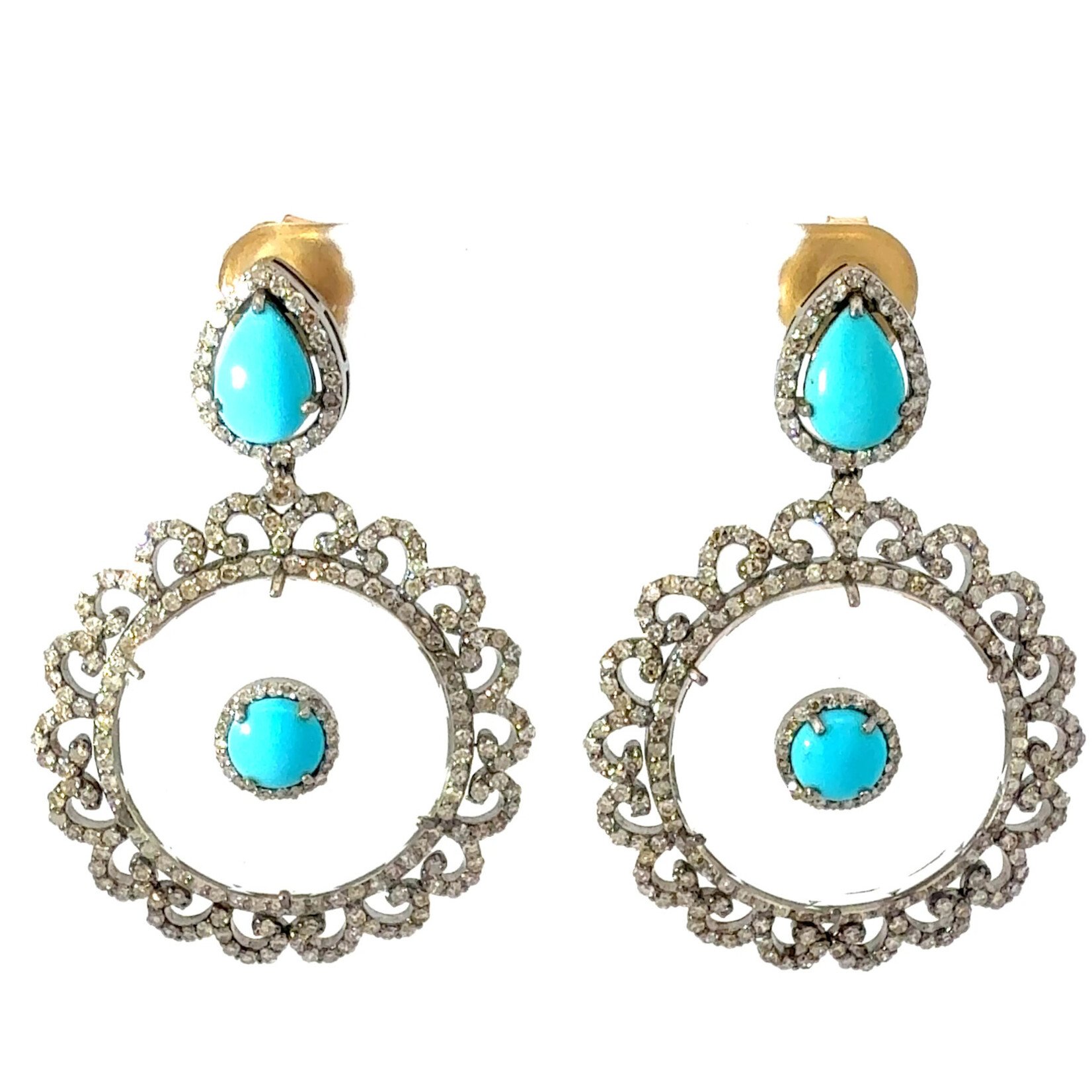 Turquoise, Diamond & Clear Crystal Halo Earrings