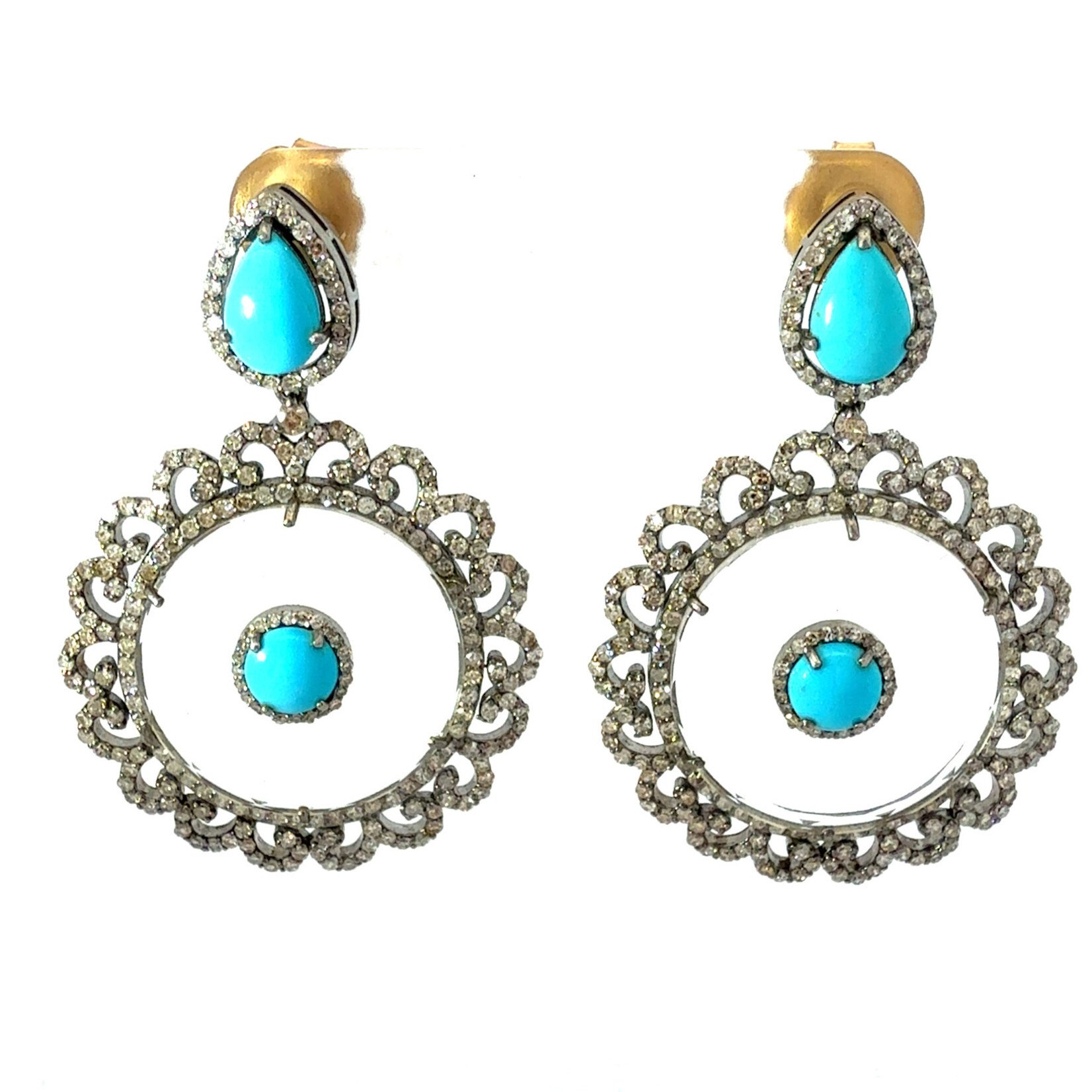 Turquoise, Diamond & Clear Crystal Halo Earrings